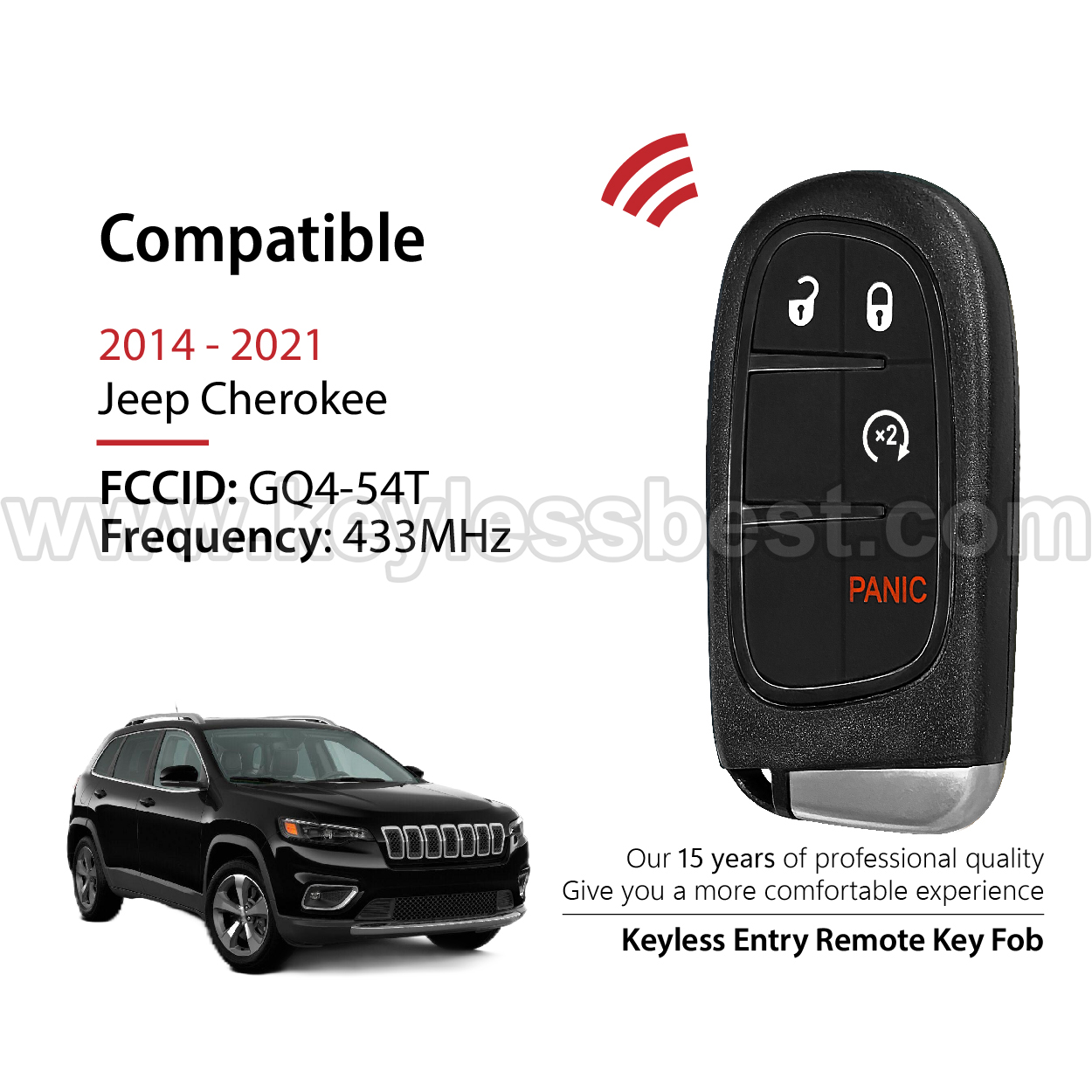 2014-2021 Jeep Cherokee / 4 Buttons Keyless Entry Remote / GQ4-54T / PN: 68105078AC / 68105078AJ / 4A - Image 2