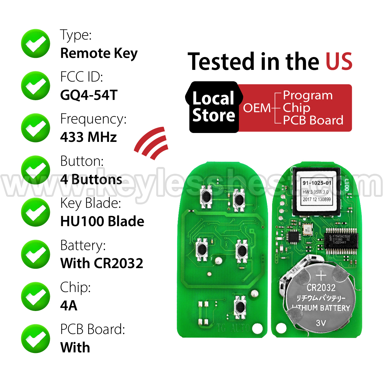 2014-2021 Jeep Cherokee / 4 Buttons Keyless Entry Remote / GQ4-54T / PN: 68105078AC / 68105078AJ / 4A - Image 4
