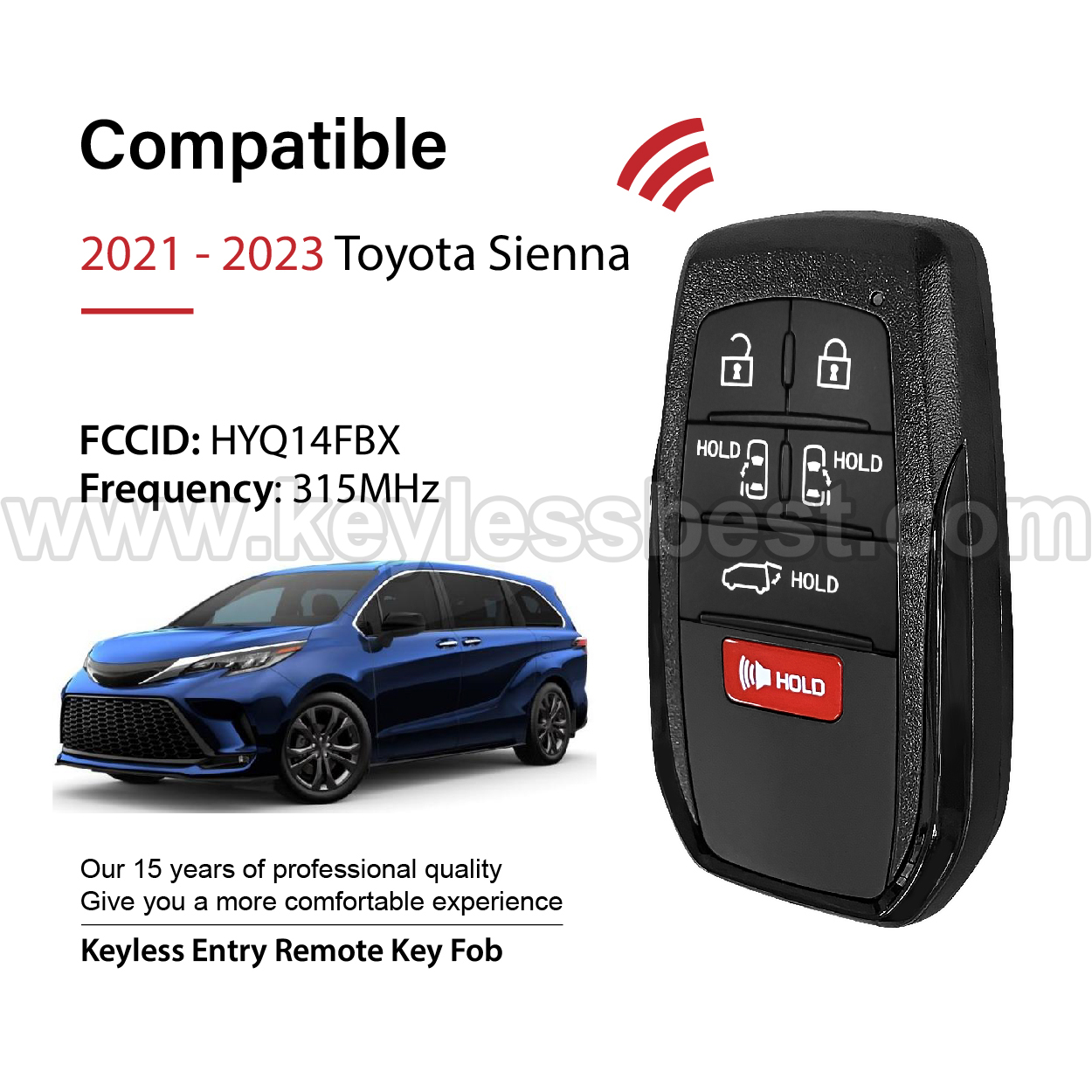 2021-2023 Toyota Sienna / 6 Buttons Keyless Entry Remote / HYQ14FBX / PN: 8990H-08010, 8990H-08011 - Image 2