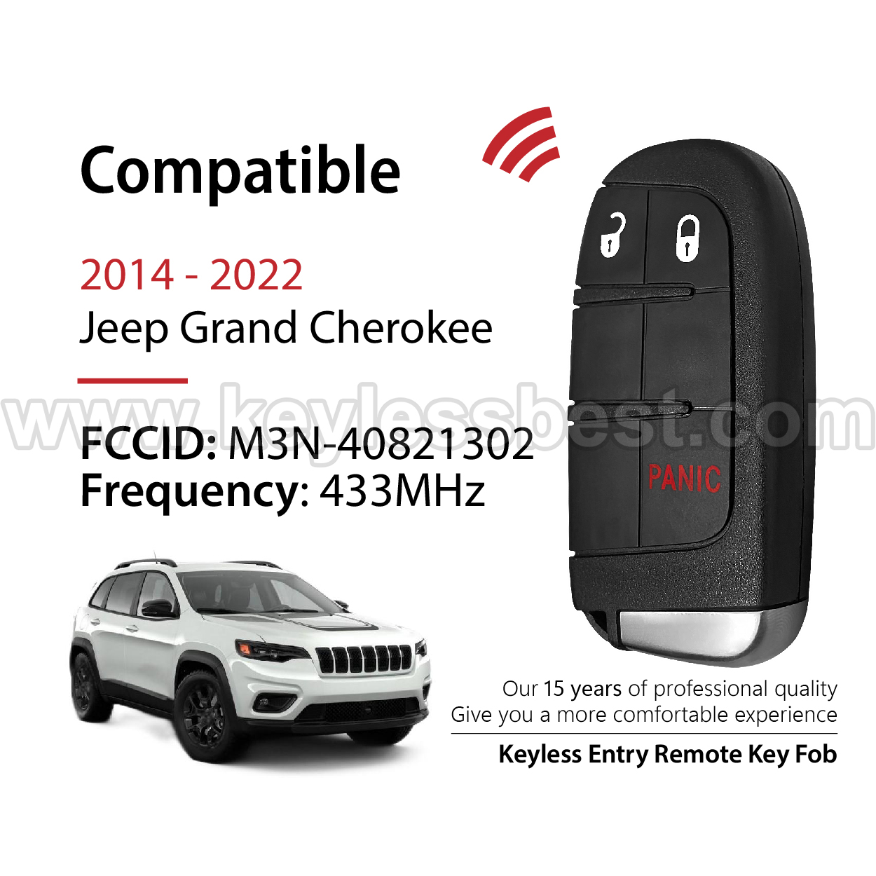 2014-2022 Jeep Grand Cherokee / 3 Buttons Keyless Entry Remote / M3N-40821302 / PN:68143502AC 68143502AB - Image 2