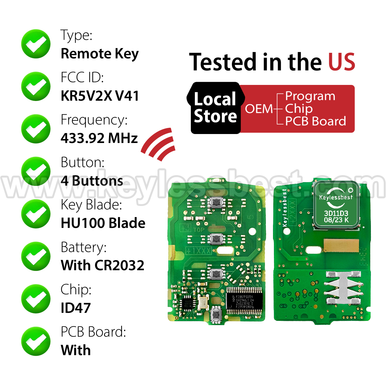 2016-2020 Honda Civic Type R Touring Odyssey Pilot LX / 4 Buttons Keyless Entry Remote / KR5V2X V41 / PN: 72147-TG7-A01 , 72147-TLA-X12 - Image 4