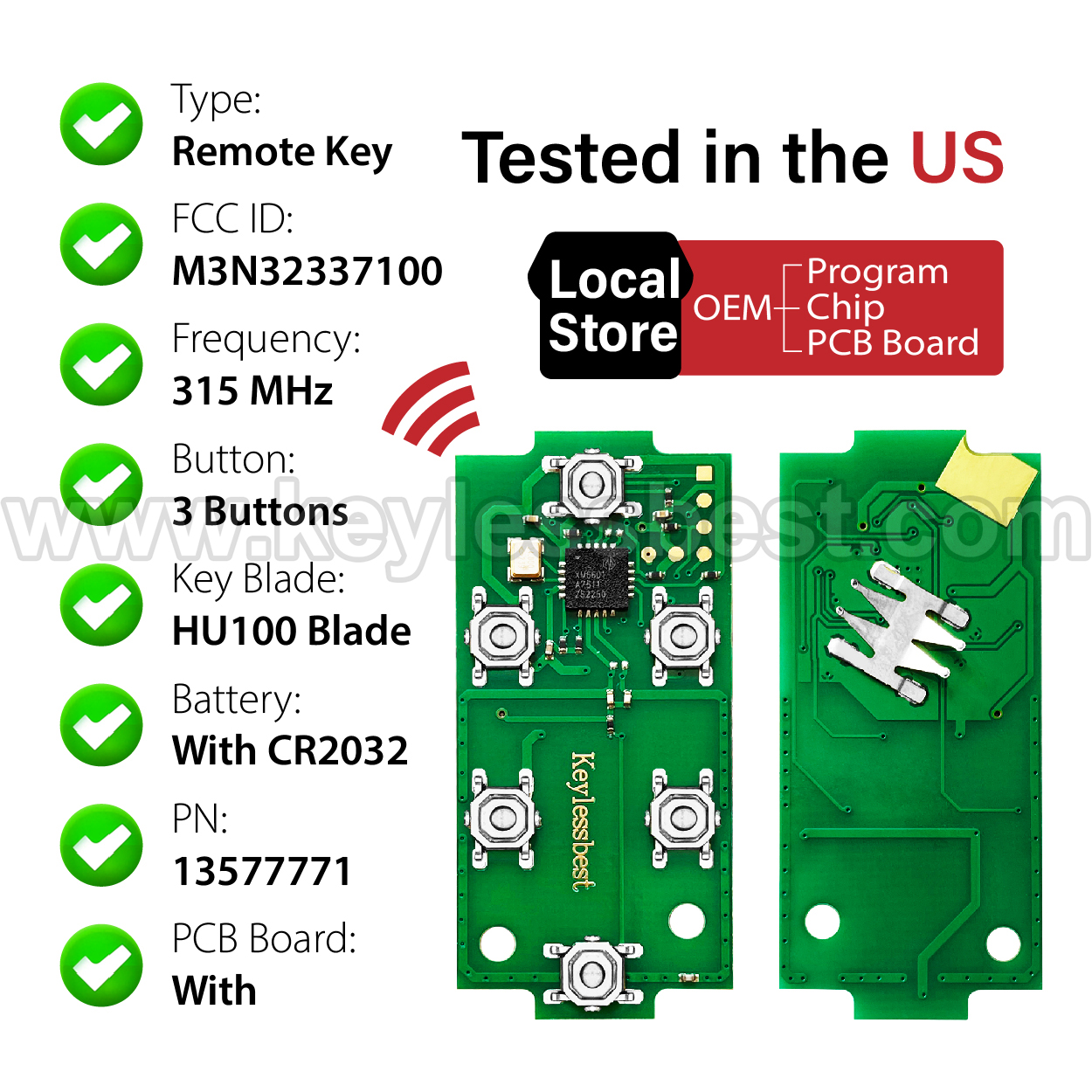 2014-2019 Chevrolet GMC Colorado Silverado Suburban Tahoe Sierra Yukon Canyon / 3 Buttons Keyless Entry Remote / M3N32337100 / PN:13577771 - Image 4