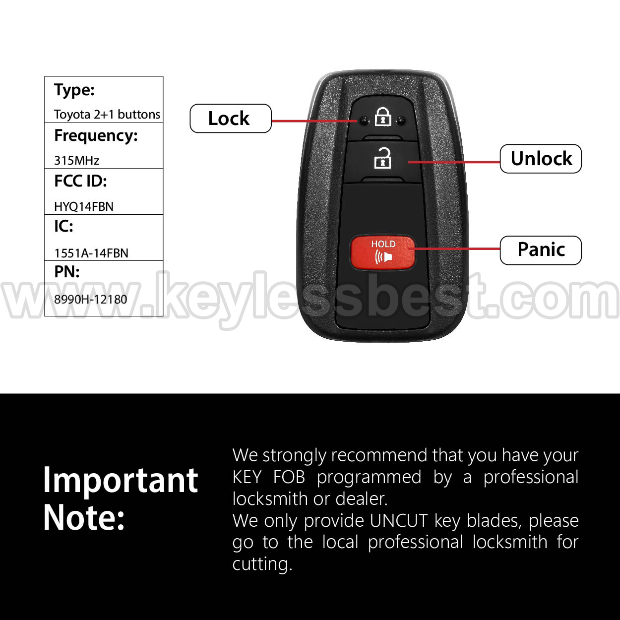 2019-2021 Toyota Corolla (Hatchback ONLY) / 3 Buttons Keyless Entry Remote / HYQ14FBN / PN: 8990H-12180 - Image 3