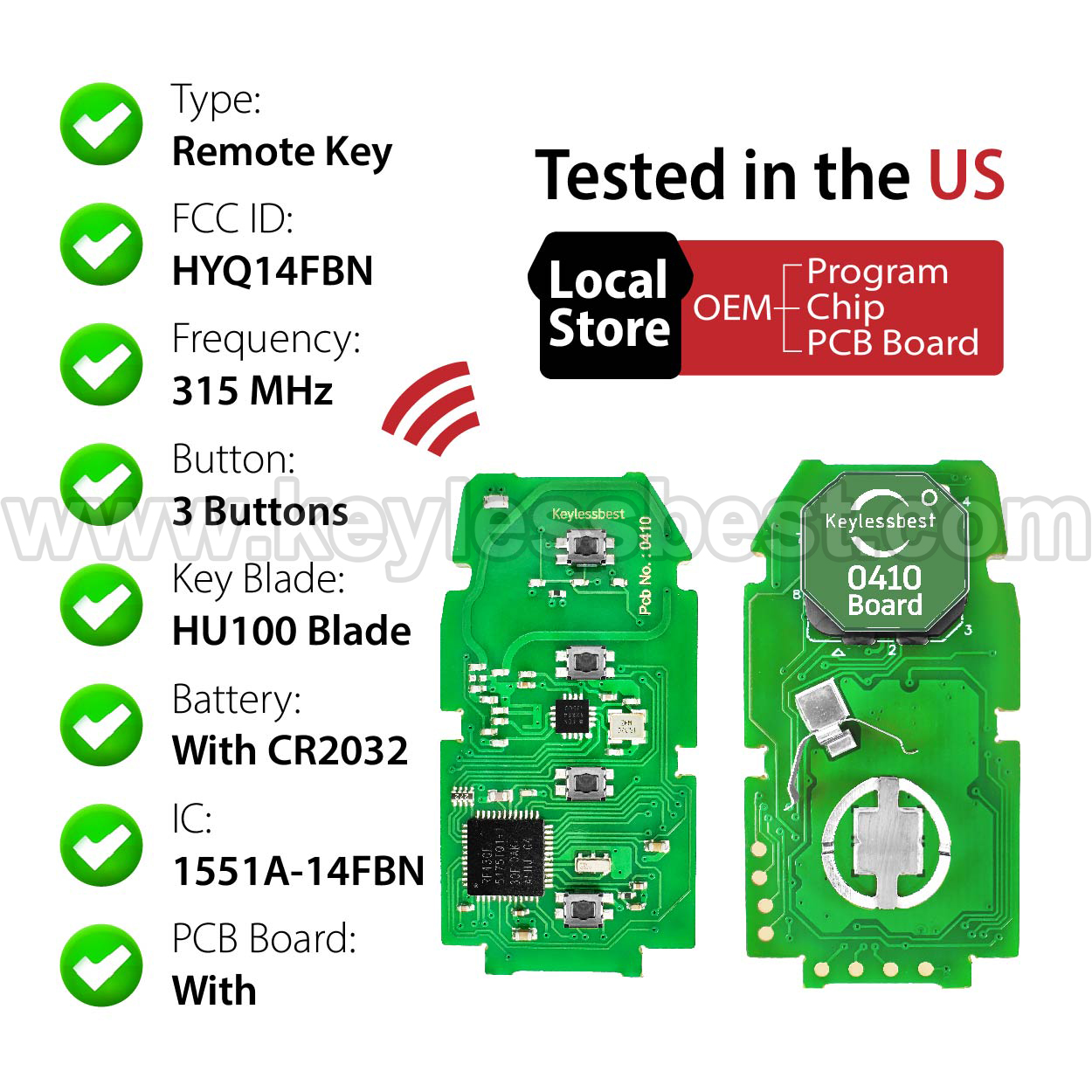 2019-2021 Toyota Corolla (Hatchback ONLY) / 3 Buttons Keyless Entry Remote / HYQ14FBN / PN: 8990H-12180 - Image 4