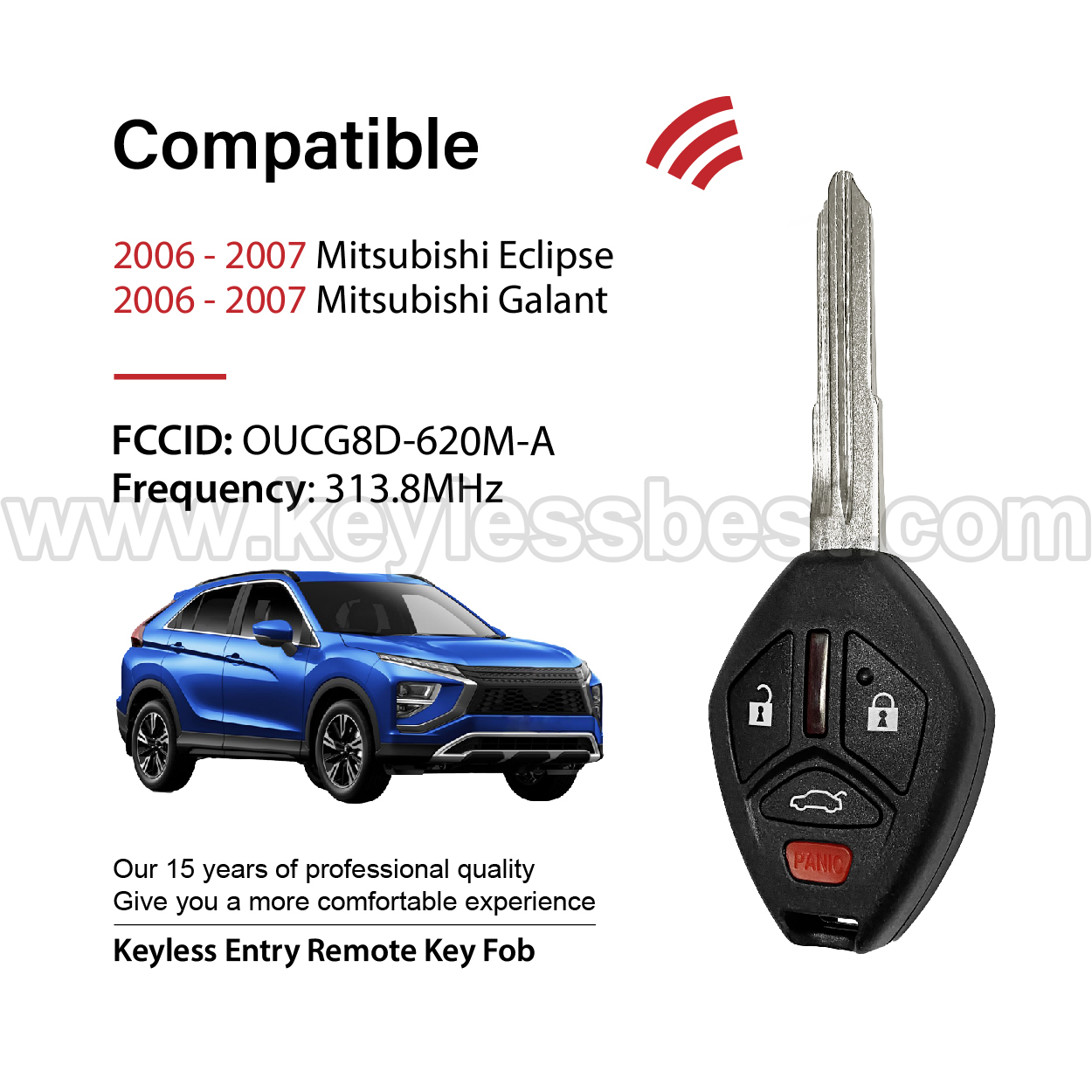 2006 - 2007 Mitsubishi Eclipse Galant / 4 Buttons Keyless Entry Remote / OUCG8D-620M-A / ID46 - Image 2