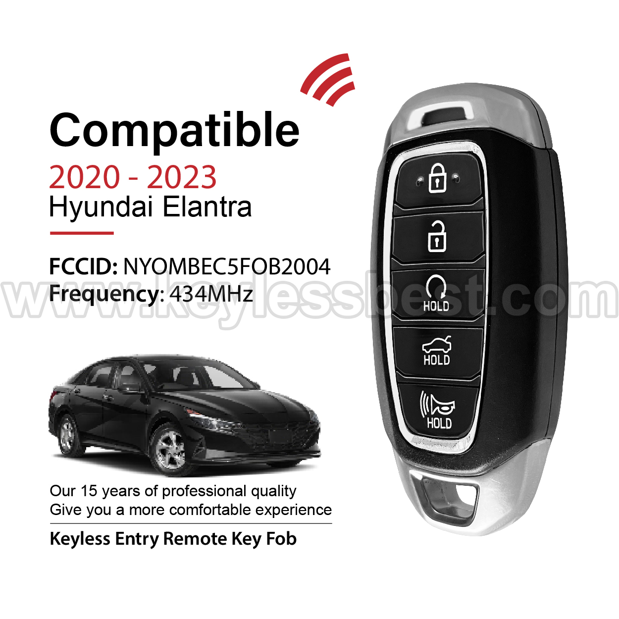 2020-2023 Hyundai Elantra / Hybrid / 5 Buttons Keyless Entry Remote / NYOMBEC5FOB2004 / 6A - Image 2