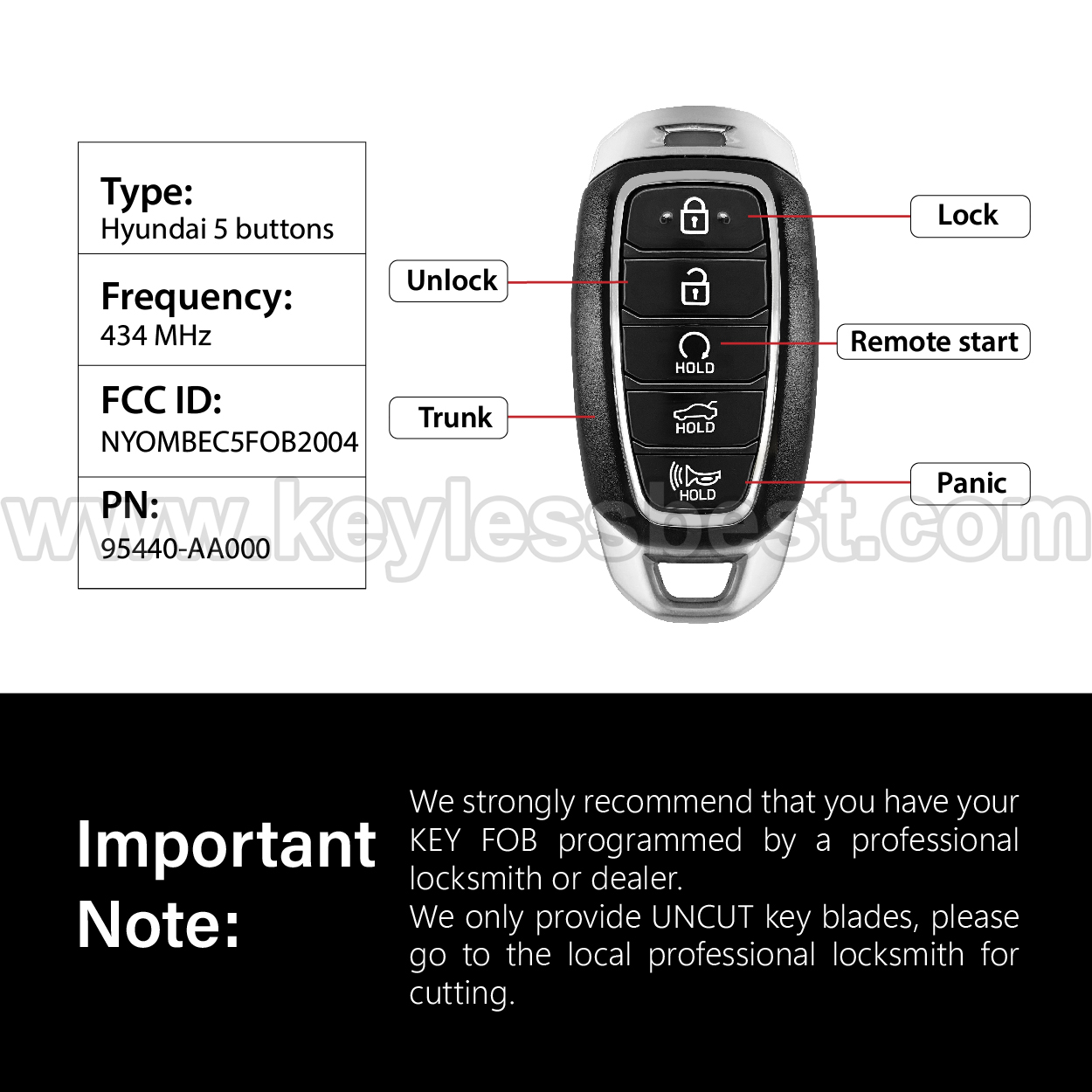 2020-2023 Hyundai Elantra / Hybrid / 5 Buttons Keyless Entry Remote / NYOMBEC5FOB2004 / 6A - Image 3