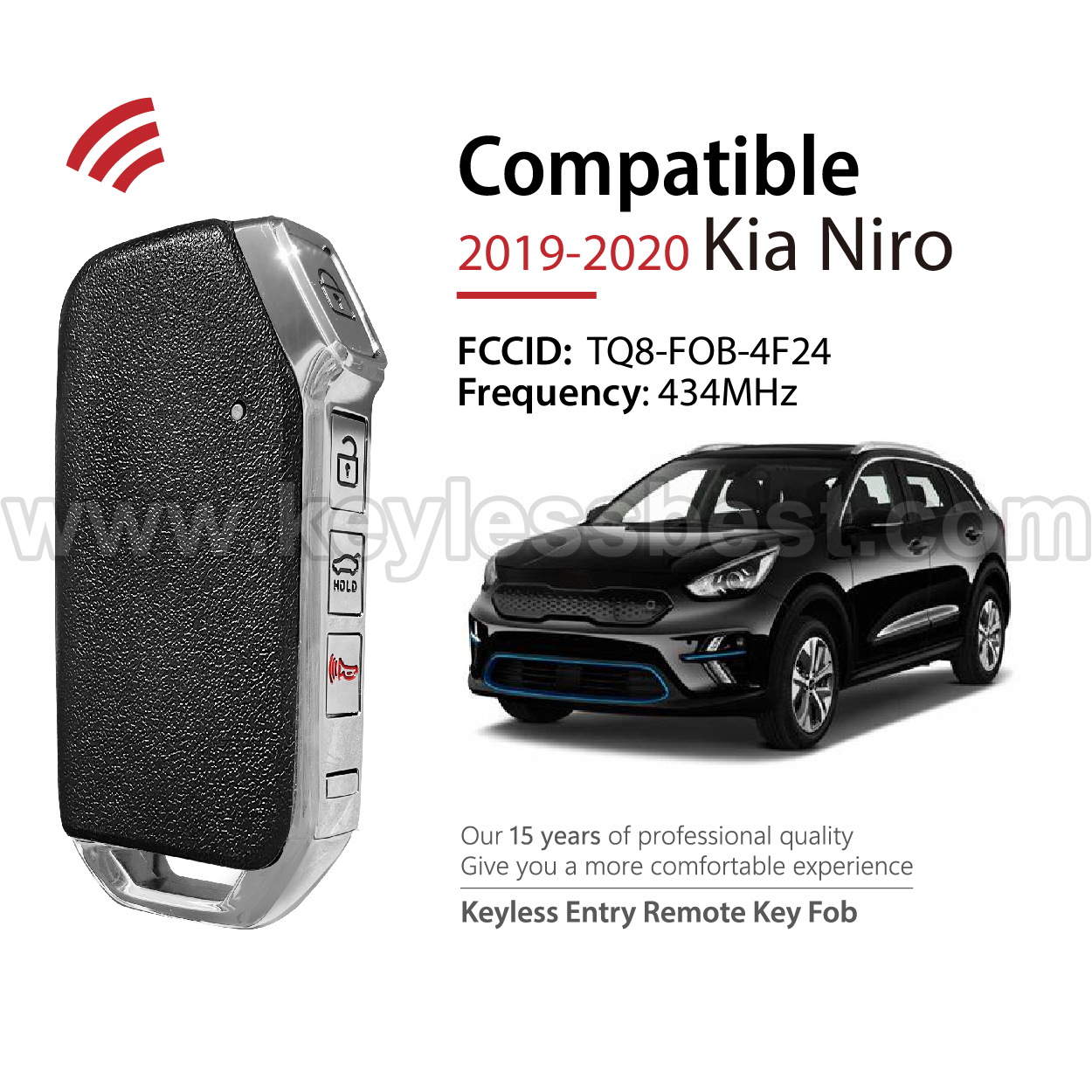 2019-2020 Kia Niro / 4 Buttons Keyless Entry Remote / TQ8-FOB-4F24 / PN:95440-G5010 - Image 2