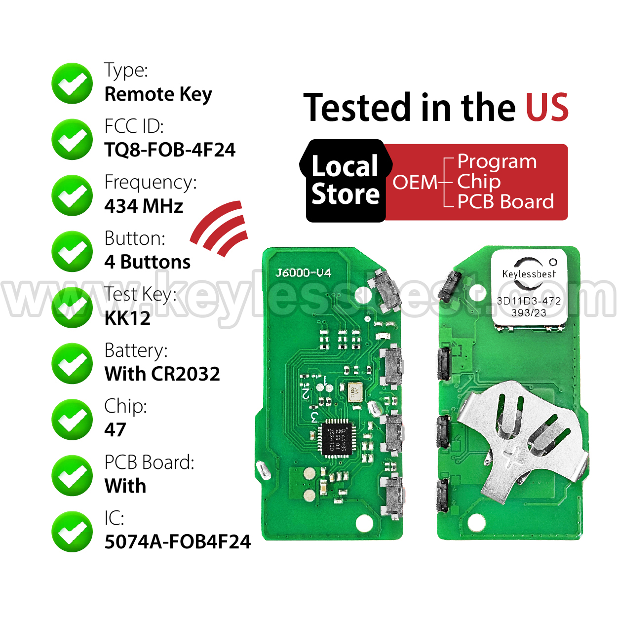 2019-2020 Kia Niro / 4 Buttons Keyless Entry Remote / TQ8-FOB-4F24 / PN:95440-G5010 - Image 4