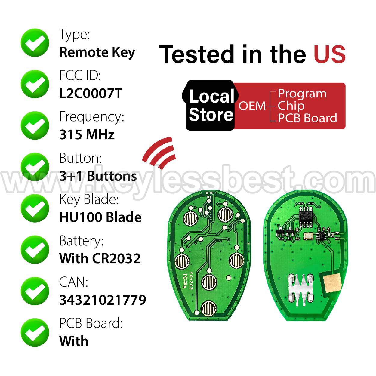 2001-2007 Buick Oldsmobile Pontiac Century Rega Intrigue Grand Prix Rendezvous Aztek / 4 Buttons Keyless Entry Remote / L2C0007T / PN:10335588, 9364556-4575 - Image 4