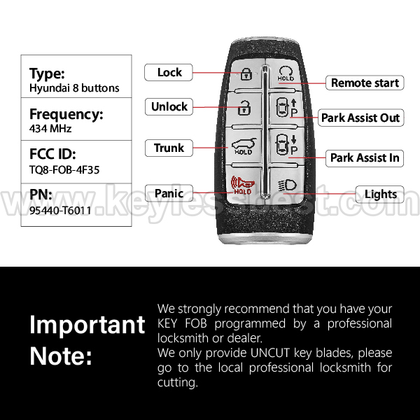 2021 Hyundai Genesis GV80 / 8 Buttons Keyless Entry Remote / TQ8-FOB-4F35 / PN:95440-T6011 / 47 - Image 3