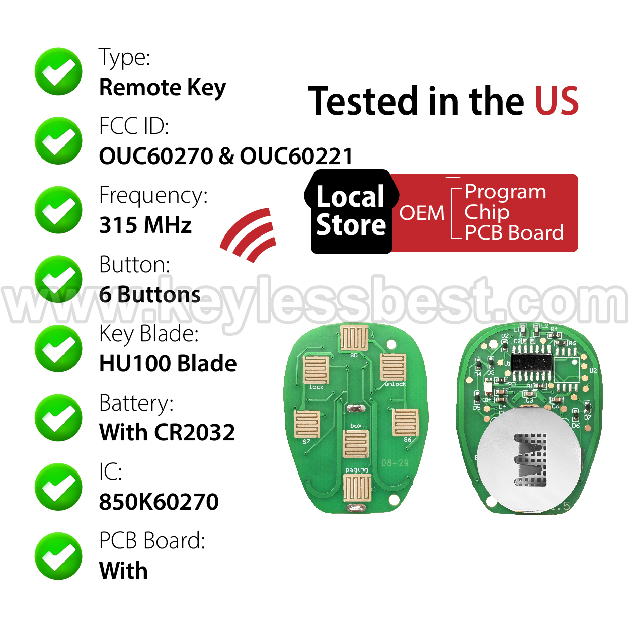 2007-2014 Cadillac GMC Chevrolet Suburban Yukon Escalade Suburban Tahoe / 6 Buttons Keyless Entry Remote / OUC60270 & OUC60221 / PN:20869057 22951510 22756462 15913427 - Image 4