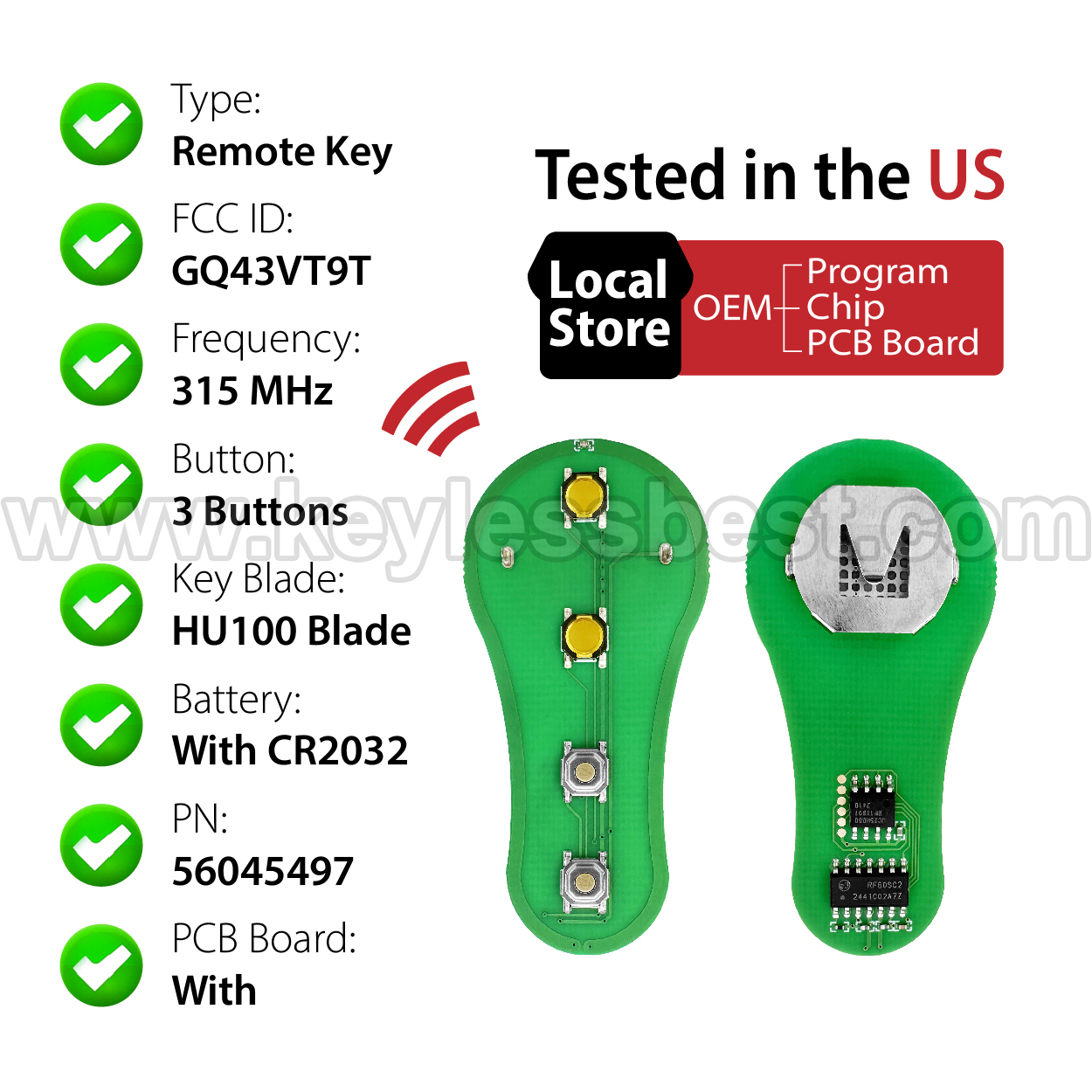 1999-2004 Dodge Jeep Dakota Durango Ram 1500 2500 3500 Cherokee Grand Cherokee / 3 Buttons Keyless Entry Remote / GQ43VT9T / PN:56045497, 04686366, 05014736AA, 4686076, 56008761, 56008762, 56021903, 56045497AA - Image 4