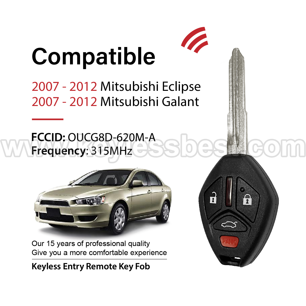 2007-2012 Mitsubishi Eclipse Galant / 4 Buttons Keyless Entry Remote / OUCG8D-620M-A / ID46 - Image 2