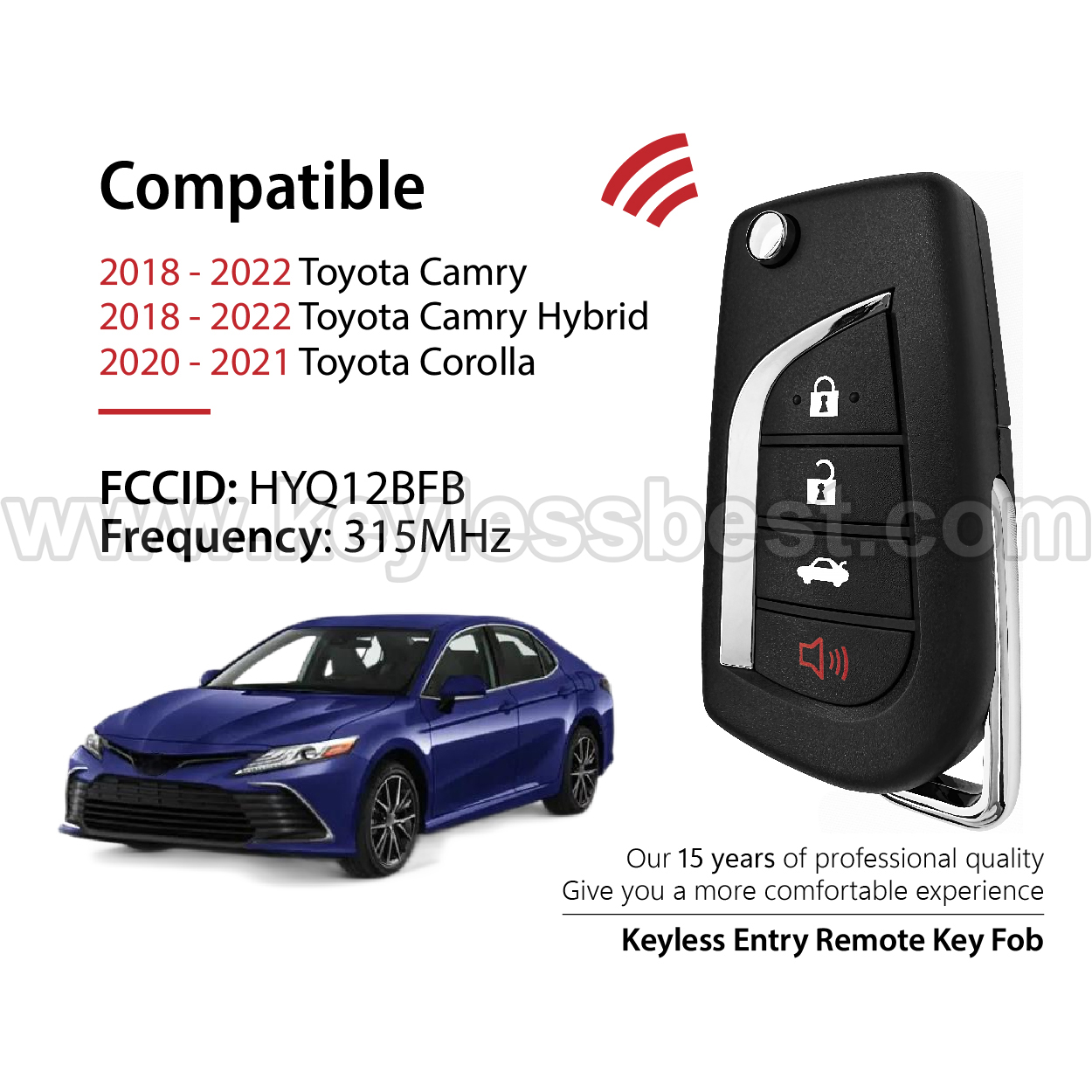 2018-2022 Toyota Camry Camry Hybrid Corolla / 4 Buttons Keyless Entry Remote / HYQ12BFB / PN: 89070-06790 / H - Image 2