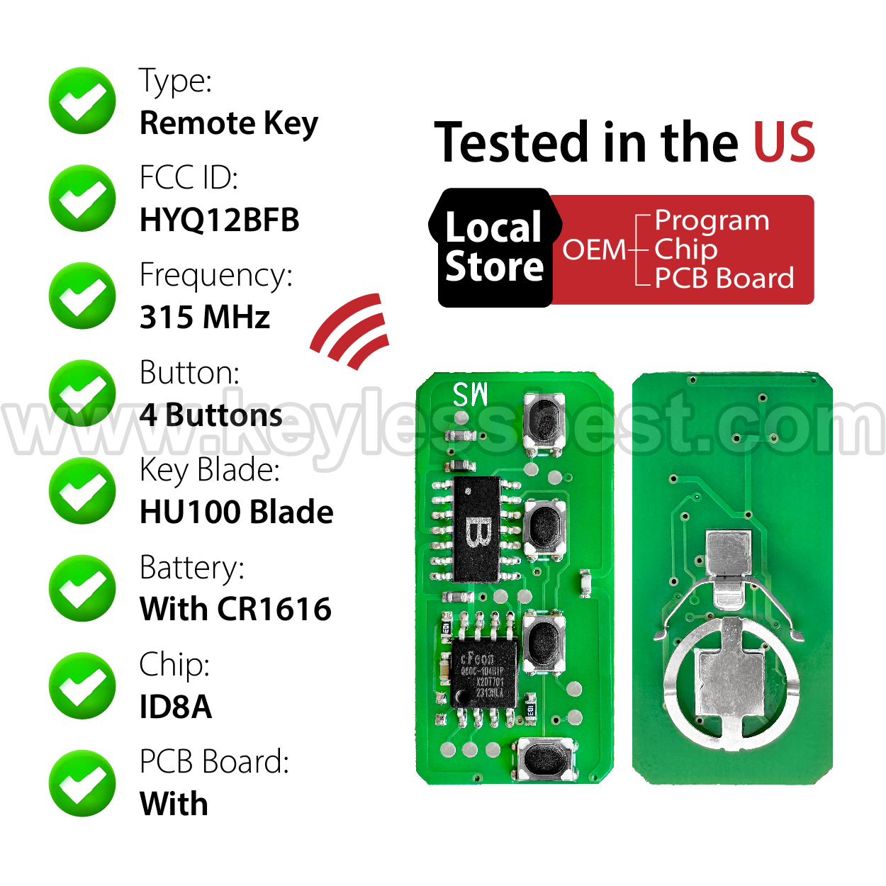 2018-2022 Toyota Camry Camry Hybrid Corolla / 4 Buttons Keyless Entry Remote / HYQ12BFB / PN: 89070-06790 / H - Image 4