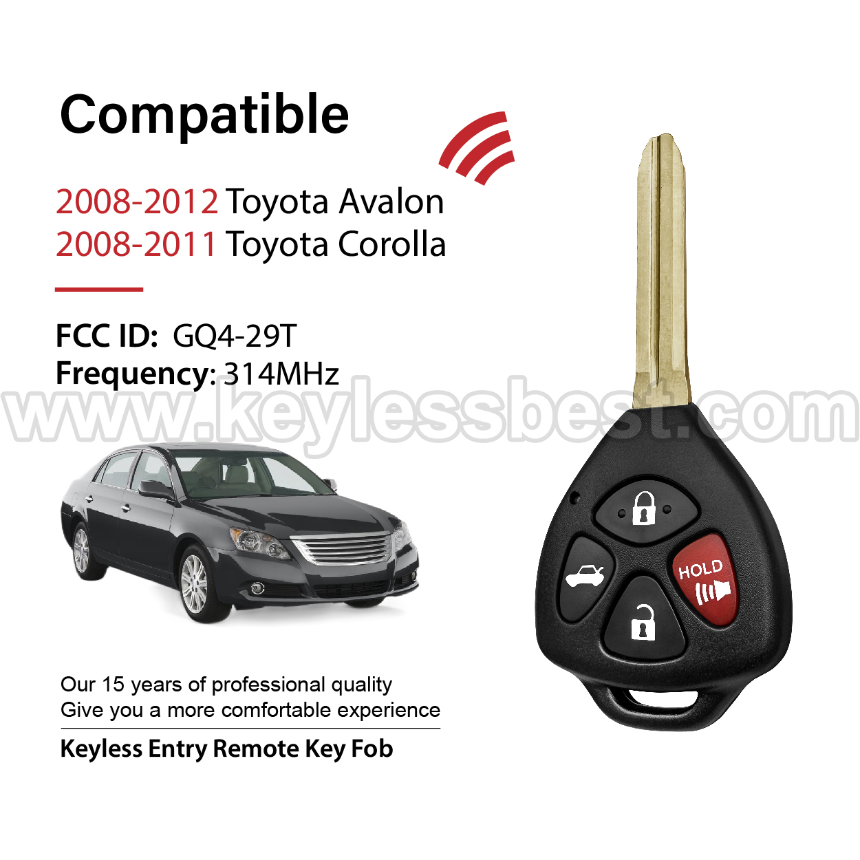 2008-2012 Toyota Avalon Corolla / 4 Buttons Keyless Entry Remote / GQ4-29T / PN: 89070-02270 / 4D67 - Image 2