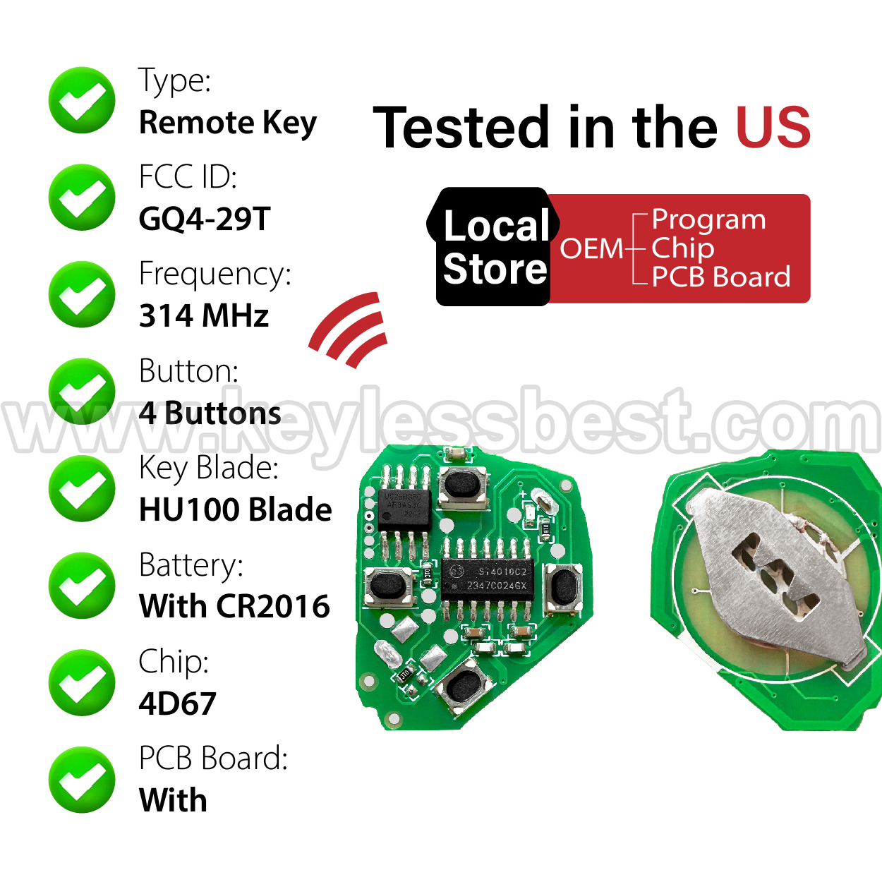 2008-2012 Toyota Avalon Corolla / 4 Buttons Keyless Entry Remote / GQ4-29T / PN: 89070-02270 / 4D67 - Image 4