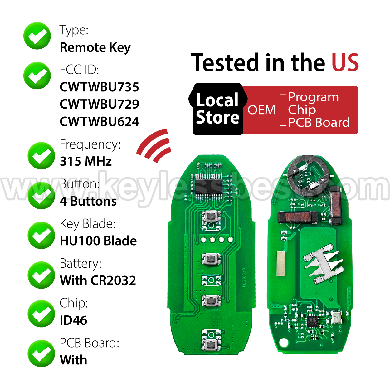 2007-2015 Nissan Maxima Sentra Armada / 4 Buttons Keyless Entry Remote / CWTWBU735, CWTWBU729, CWTWBU624 / PN: 285E3-ZQ30A, 285E3-ZQ31A, 285E3ZQ30A, 285E3ZQ31A / ID46 - Image 4