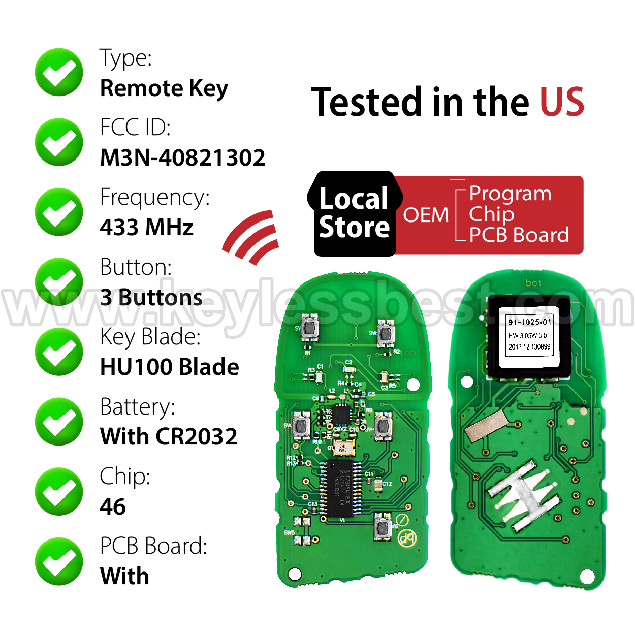 2011-2021 Dodge Chrysler Fiat Charger Dart Challenger Journey DURANGO Challenger SRT Hellcat 300 200 500X / 3 Buttons Keyless Entry Remote / M3N-40821302 /PN: 68066349AF 68066349AG / 46 4A AES - Image 4