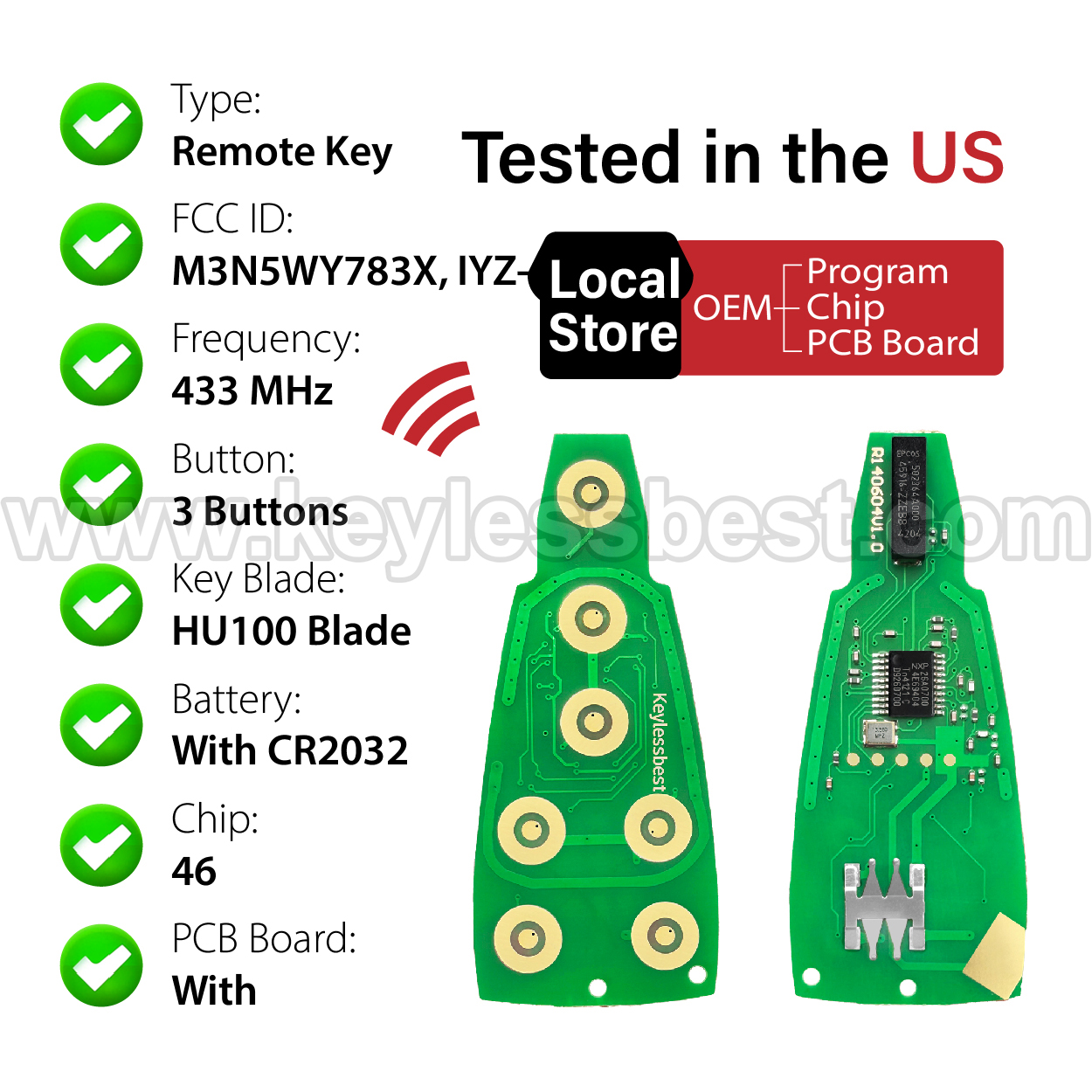 2008-2019 Chrysler Dodge Volkswagen Jeep 300 Town & Country Charger Challenger Durango Grand Caravan Journey Ram Routan Commander Grand Cherokee / 3 Buttons Keyless Entry Remote / M3N5WY783X, IYZ-C01C / 46 - Image 5