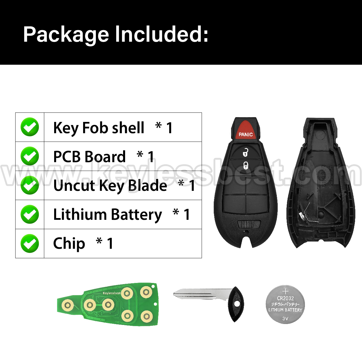 2008-2019 Chrysler Dodge Volkswagen Jeep 300 Town & Country Charger Challenger Durango Grand Caravan Journey Ram Routan Commander Grand Cherokee / 3 Buttons Keyless Entry Remote / M3N5WY783X, IYZ-C01C / 46 - Image 3