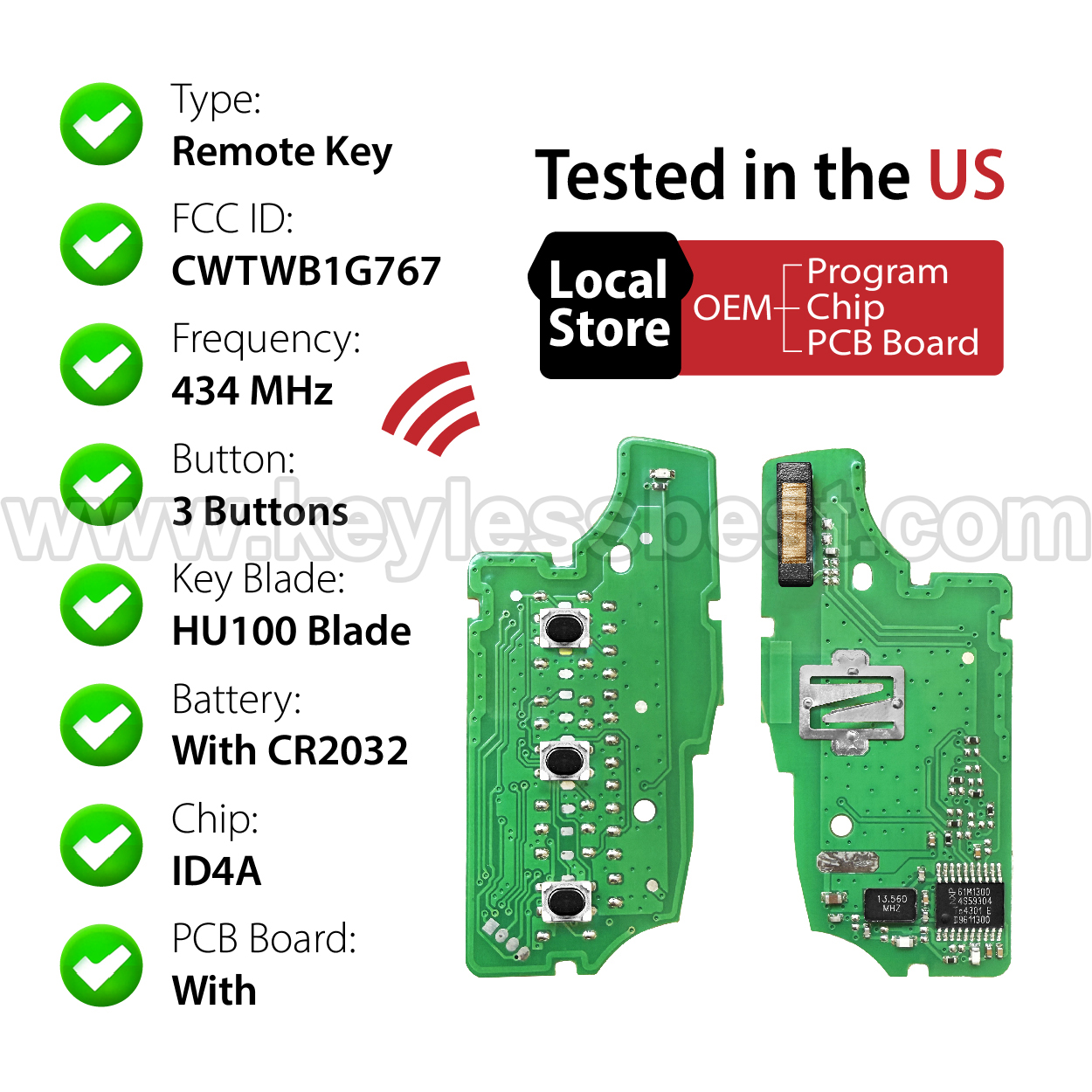 2014 - 2019 Nissan Rogue / 3 Buttons Keyless Entry Remote / CWTWB1G767 / PN: 28268-4BA1A, H0561-4BA1A / 4A - Image 4
