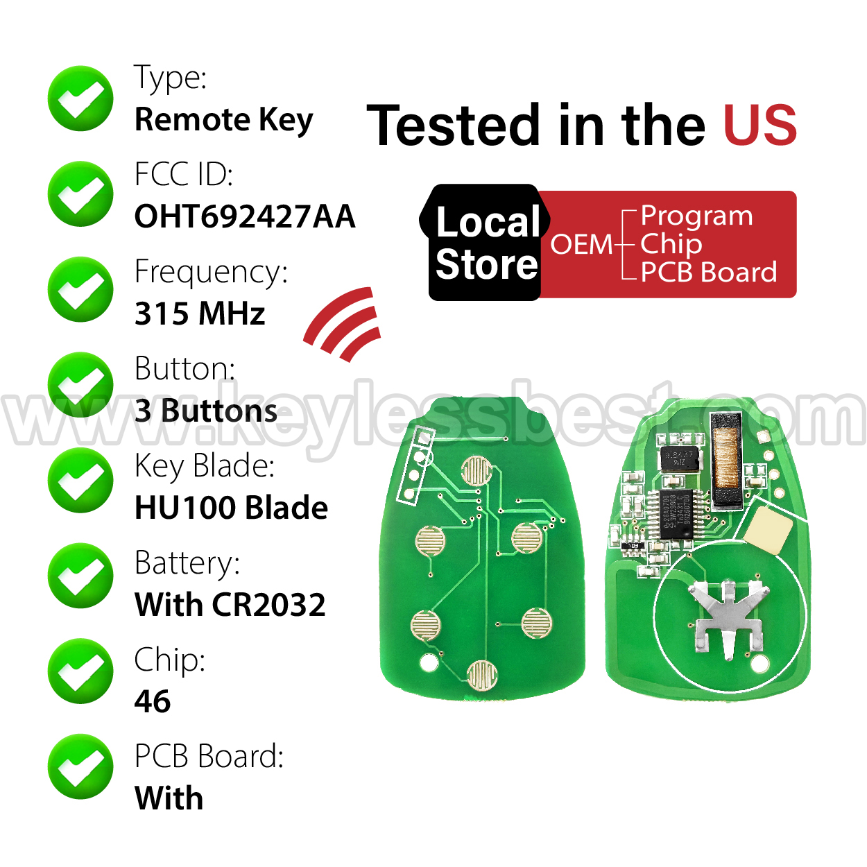 2004-2017 Chrysler Dodge Jeep 200 300 Aspen PT Cruiser Sebring Avenger Caliber Charger Dakota Durango Magnum Nitro Ram Commander Compass Grand Cherokee Liberty Patriot Wrangler / 3 Buttons Keyless Entry Remote / OHT692427AA, OHT692713AA, KOBDT04A / PN: 56040649ac 56040649 05175789AA 05175786AA 05175817AA / 46 - Image 4