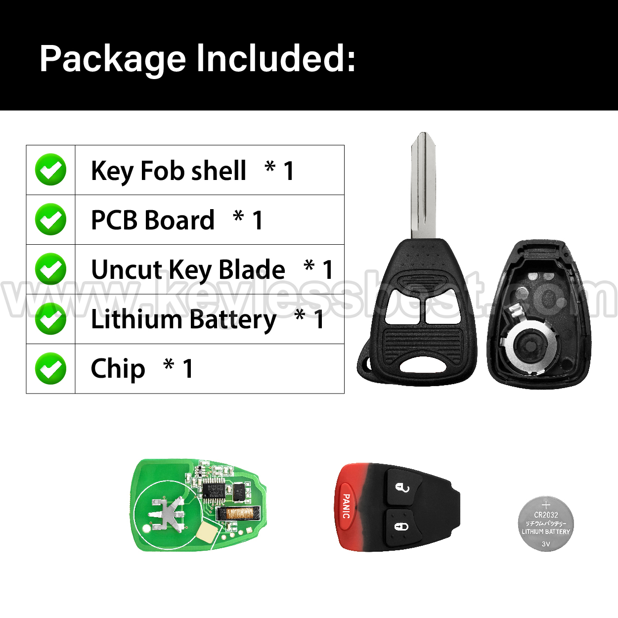 2004-2017 Chrysler Dodge Jeep 200 300 Aspen PT Cruiser Sebring Avenger Caliber Charger Dakota Durango Magnum Nitro Ram Commander Compass Grand Cherokee Liberty Patriot Wrangler / 3 Buttons Keyless Entry Remote / OHT692427AA, OHT692713AA, KOBDT04A / PN: 56040649ac 56040649 05175789AA 05175786AA 05175817AA / 46 - Image 6