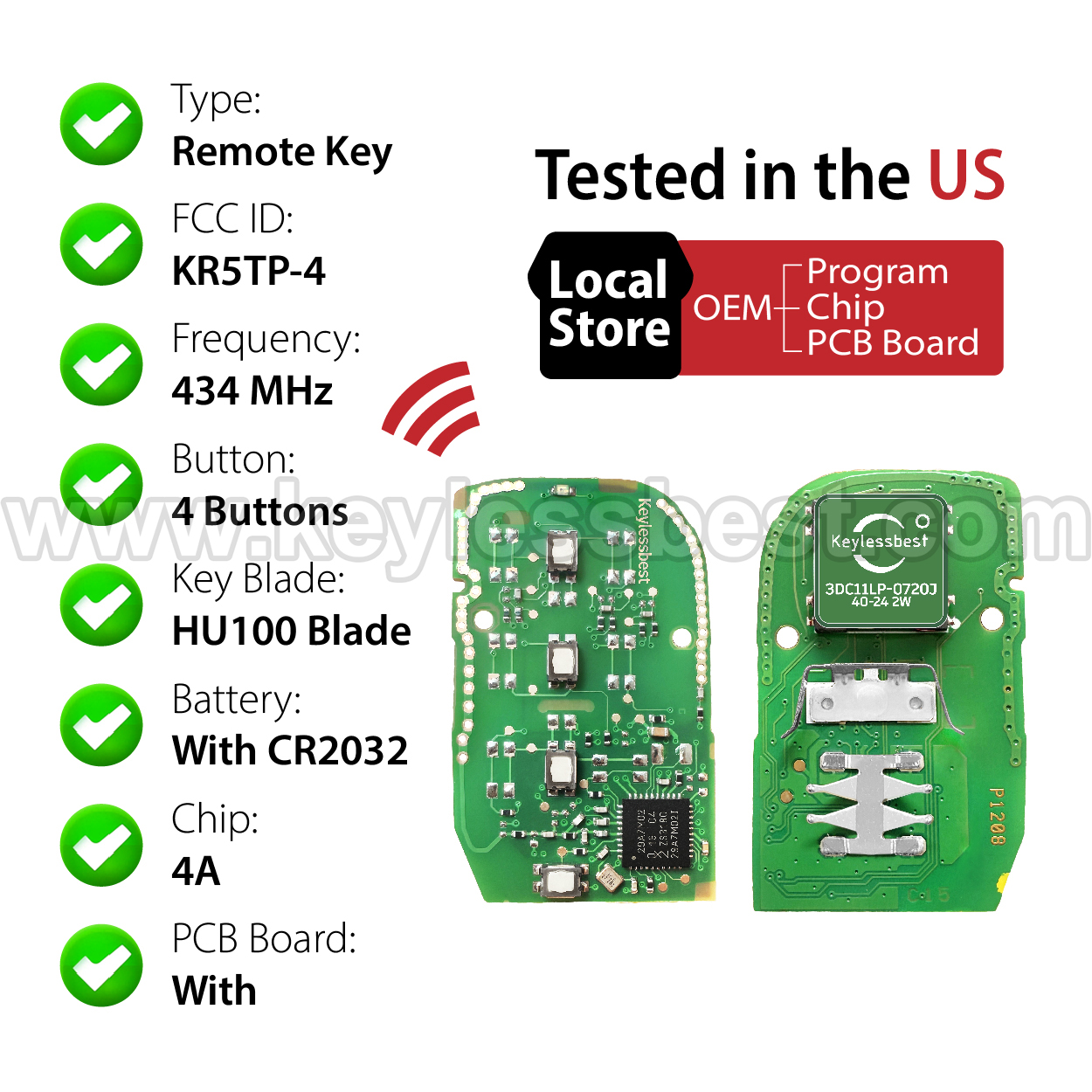 2023-2024 Honda CR-V CR-V Hybrid HR-V Pilot / 4 Buttons Keyless Entry Remote / KR5TP-4 / PN:72147-T20-A01 / 4A - Image 4