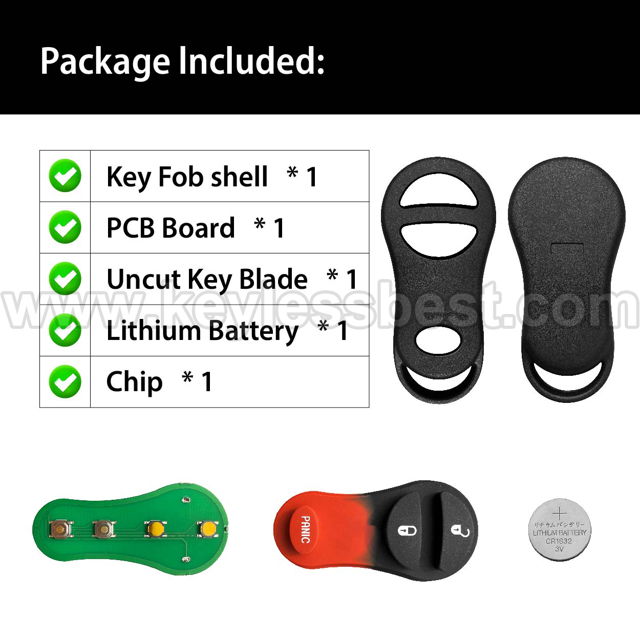 1998-2008 Chrysler Dodge Jeep Plymouth Crossfire Grand Voyager Town and Country Voyager Caravan Dakota Durango Grand Caravan Ram 1500 Ram 2500 Ram 3500 Ram 4500 Ram 5500 Viper Grand Cherokee Grand Voyager Prowler Voyager / 3 Buttons Keyless Entry Remote / GQ43VT17T / PN: 04686481AB - Image 6