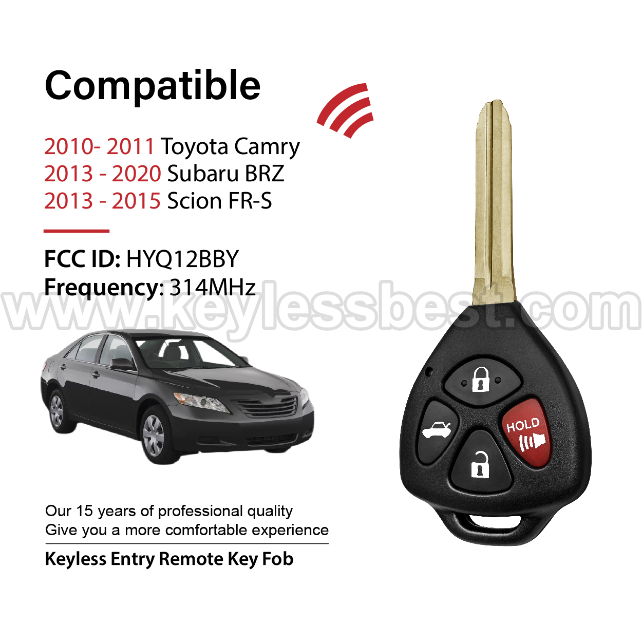 2010-2020 Toyota Subaru Scion Camry BRZ FR-S / 4 Buttons Keyless Entry Remote / HYQ12BBY / PN: 89070-06650, 89070-06440 57497-CA110 57497-CA310 SU003-01445 / G - Image 2