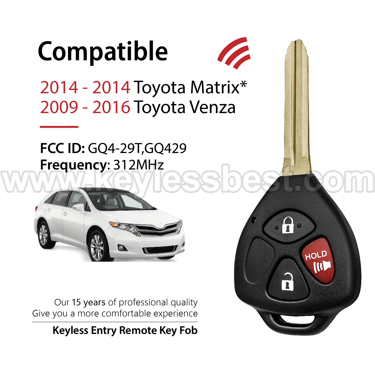 2009-2016 Toyota Matrix Venza / 3 Buttons Keyless Entry Remote / GQ4-29T, GQ429 / PN: 89070-02640 / G - Image 2