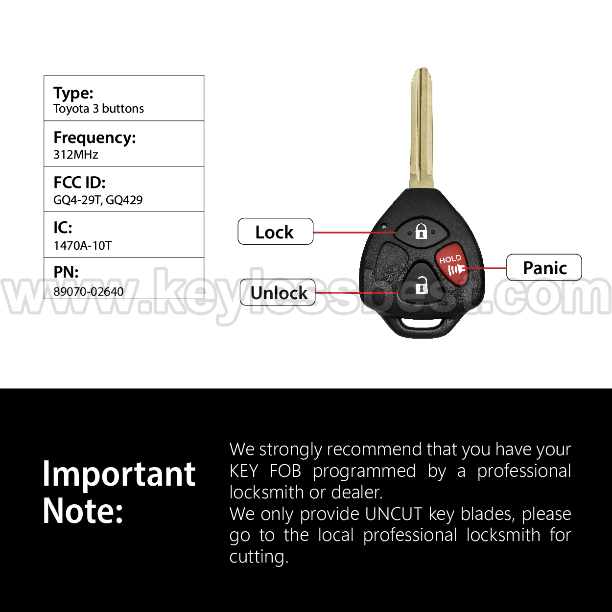 2009-2016 Toyota Matrix Venza / 3 Buttons Keyless Entry Remote / GQ4-29T, GQ429 / PN: 89070-02640 / G - Image 3