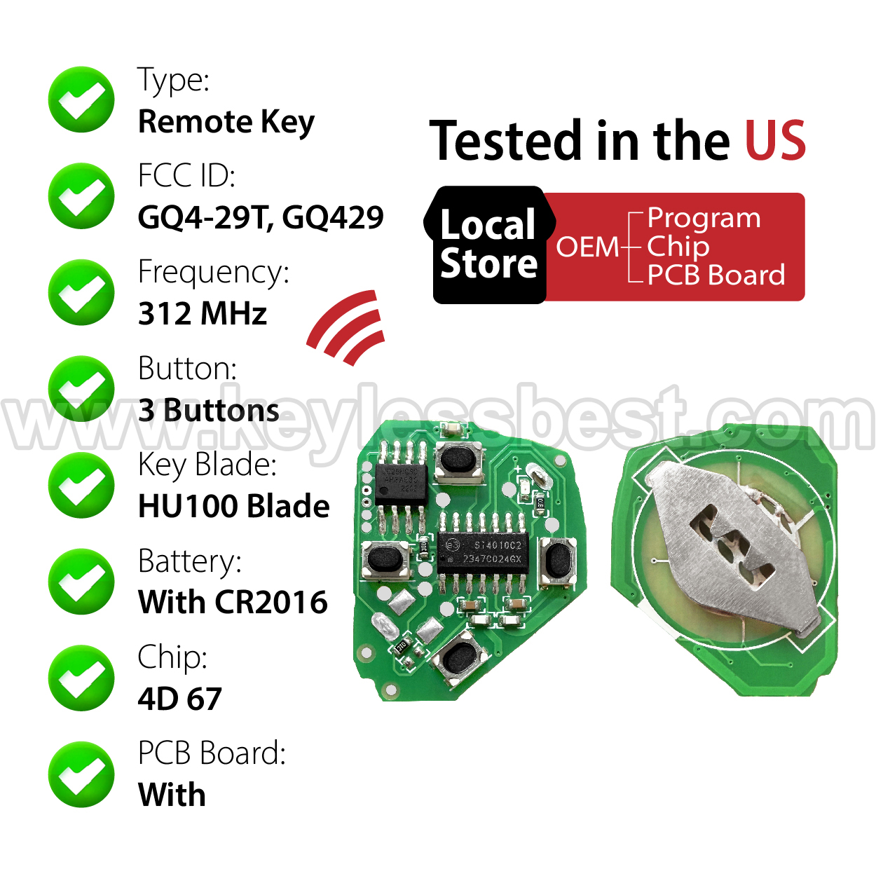 2009-2016 Toyota Matrix Venza / 3 Buttons Keyless Entry Remote / GQ4-29T, GQ429 / PN: 89070-02640 / G - Image 4