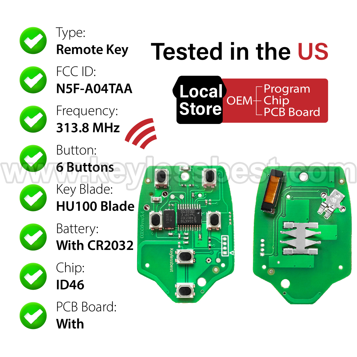2011 - 2013 Honda Odyssey / 6 Buttons Keyless Entry Remote / N5F-A04TAA / PN: 35118-TK8-A20 / ID46 - Image 4