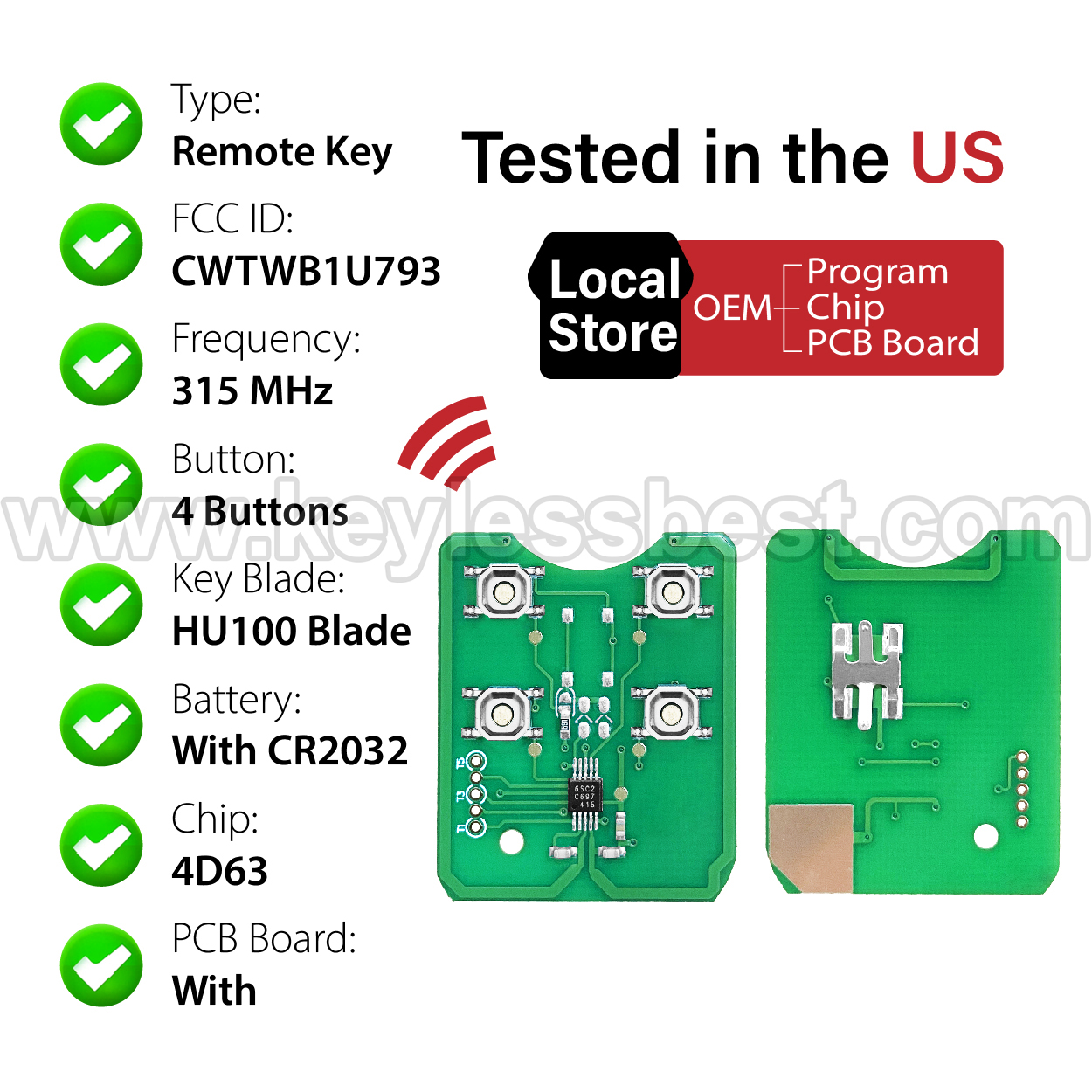 2011-2019 Ford C-Max Escape Focus Fiesta Transit Transit Connect Expedition Explorer Flex Taurus / 4 Buttons Keyless Entry Remote / CWTWB1U793 / PN: 5922964, 164-R8046, 164-R7976 / 4D63 80Bit - Image 4