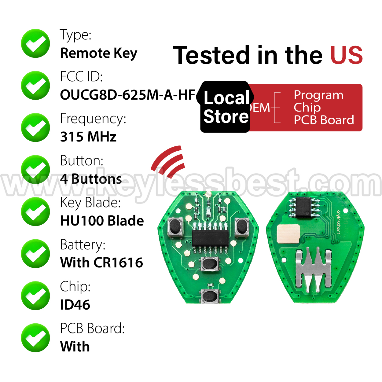 2007 - 2017 Mitsubishi I-MeiV Outlander Outlander Sport / 4 Buttons Keyless Entry Remote / OUCG8D-625M-A-HF / PN: 6370B711 / ID46 - Image 4