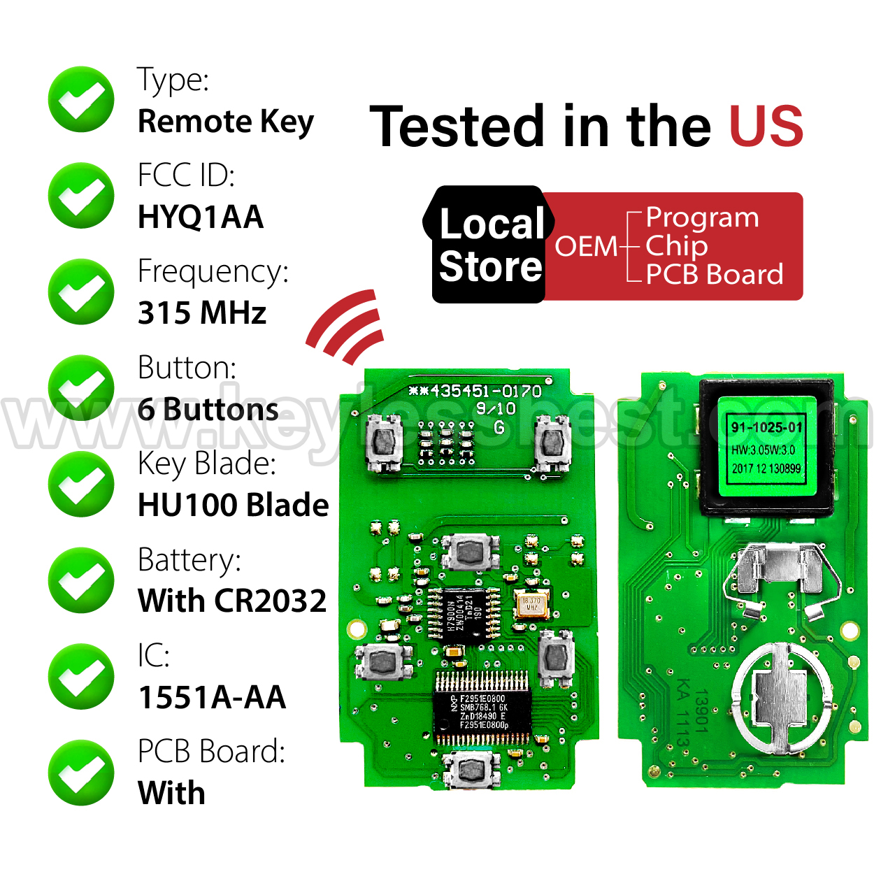 2015 - 2020 GMC Chevrolet Yukon Yukon XL Suburban Tahoe / 6 Buttons Keyless Entry Remote / HYQ1AA / PN: 13580804, 13508278 - Image 4