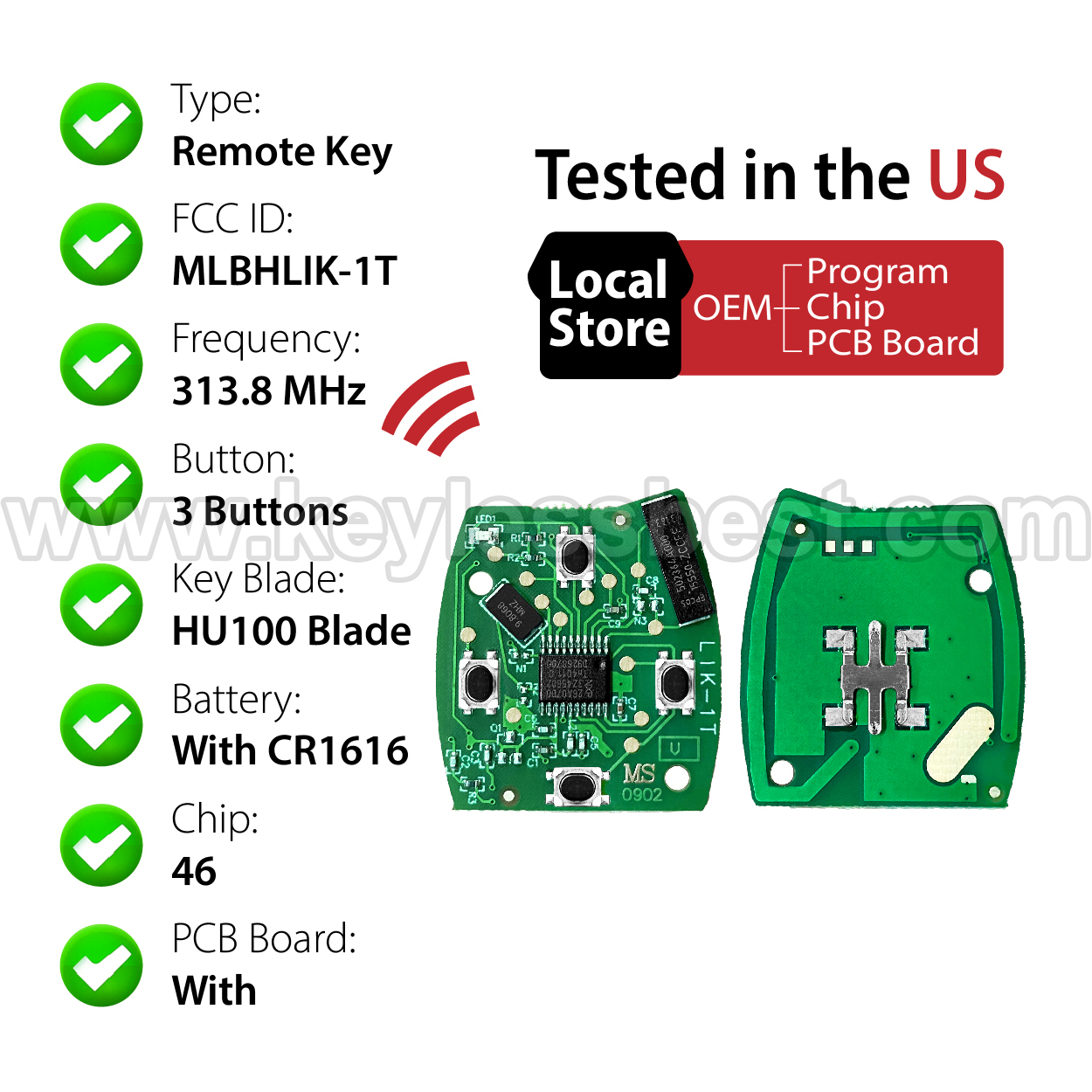 2007-2015 Honda FIT CR-V CR-Z INSIGHT Accord Crosstour Accord Coupe 2DR / 3 Buttons Keyless Entry Remote / MLBHLIK-1T / PN:35111-SWA-306, 35118-TP6-A10, 35118-TP6-A00, 35118-TP6-A20, 35118-T0A-A00, 35118-SZT-A00, 35118-TA0-A04 and 35118-TE0-A10 / ID46 - Image 4