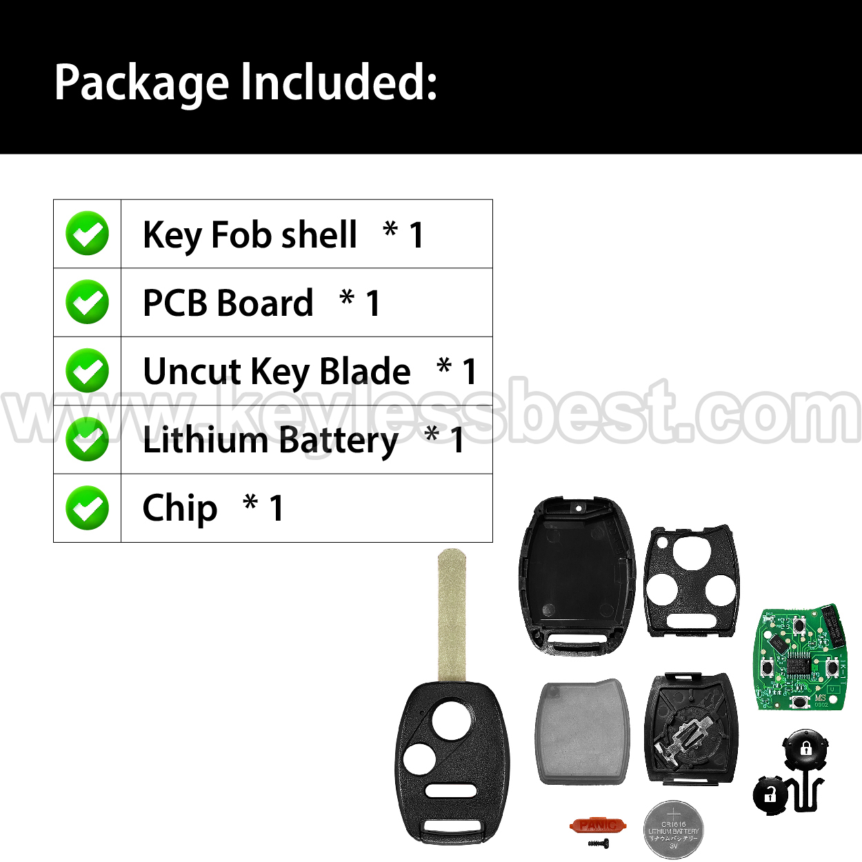 2007-2015 Honda FIT CR-V CR-Z INSIGHT Accord Crosstour Accord Coupe 2DR / 3 Buttons Keyless Entry Remote / MLBHLIK-1T / PN:35111-SWA-306, 35118-TP6-A10, 35118-TP6-A00, 35118-TP6-A20, 35118-T0A-A00, 35118-SZT-A00, 35118-TA0-A04 and 35118-TE0-A10 / ID46 - Image 6