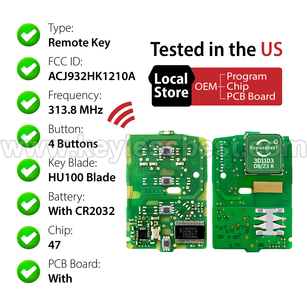 2013-2015 Honda Accord EX Touring Models Civic / 4 Buttons Keyless Entry Remote / ACJ932HK1210A / PN:72147-T2A-A01, 72147-T2A-A02 - Image 4