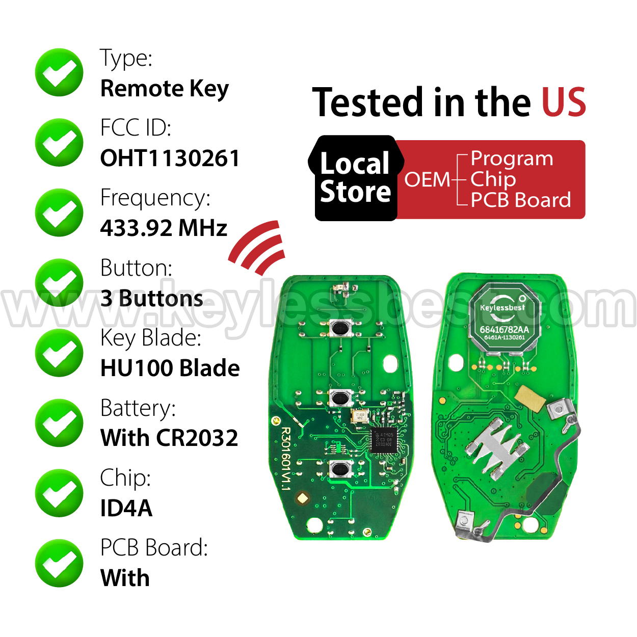 2018-2024 Jeep Gladiator Wrangler / 3 Buttons Keyless Entry Remote / OHT1130261 / PN:68416782AA / PCF7939M 4A - Image 4