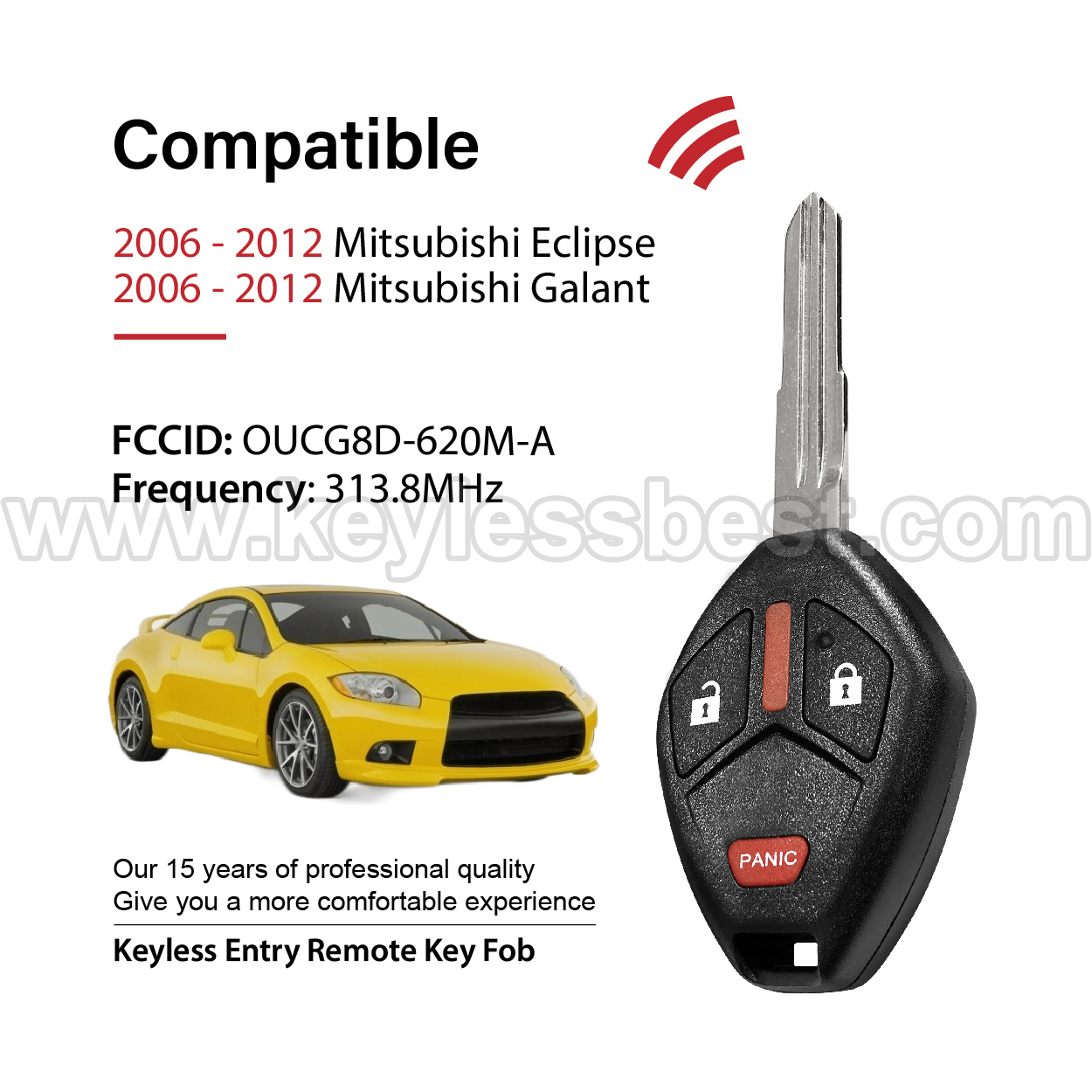 2006 - 2012 Mitsubishi Eclipse Galant / 3 Buttons Keyless Entry Remote / OUCG8D-620M-A / ID46 - Image 2