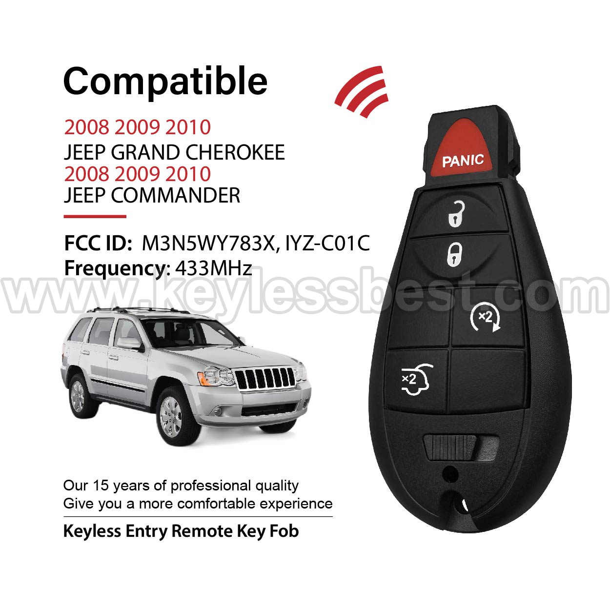 2008-2010 JEEP GRAND CHEROKEE COMMANDER / 5 Buttons Keyless Entry Remote / M3N5WY783X, IYZ-C01C / PN: 05026453AI, 05026453AF, 05026453AG, 05026453AH / ID46 - Image 2