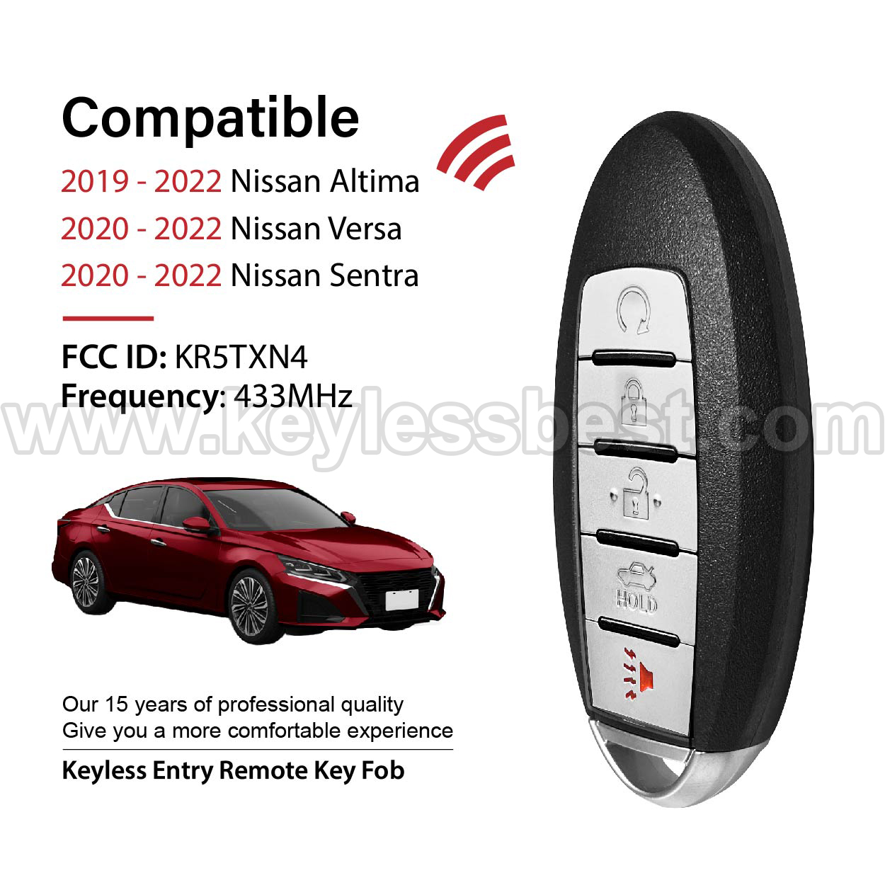 2019 - 2022 Nissan Altima Versa Sentra / 5 Buttons Keyless Entry Remote / KR5TXN4 / PN: 285E3-6CA6A, 285E3-6LA6A - Image 2