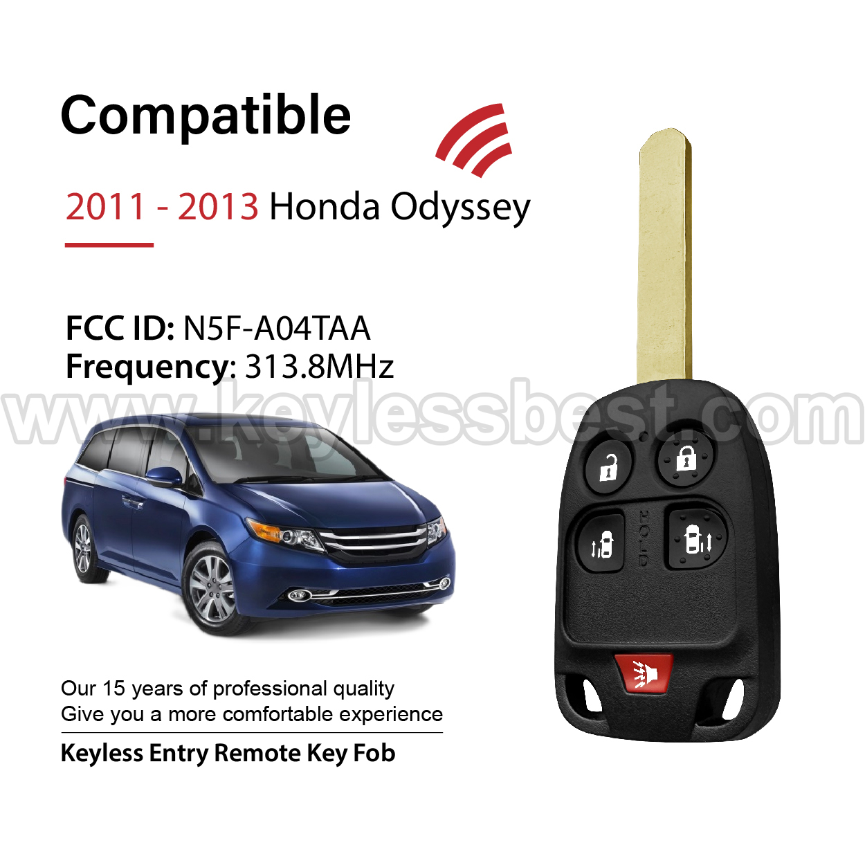 2011 - 2013 Honda Odyssey / 5 Buttons Keyless Entry Remote / N5F-A04TAA / PN: 35118-TK8-A10 / ID46 - Image 2