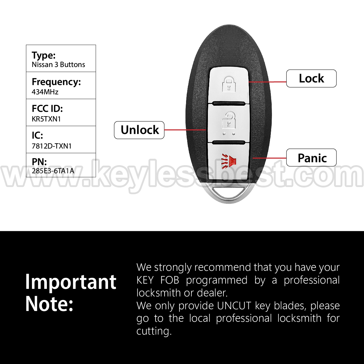 2018-2022 Nissan Kicks S Kicks SV (Certain VINS) Rogue Sport / 3 Buttons Keyless Entry Remote / KR5TXN1 / PN: 285E3-6TA1A - Image 3