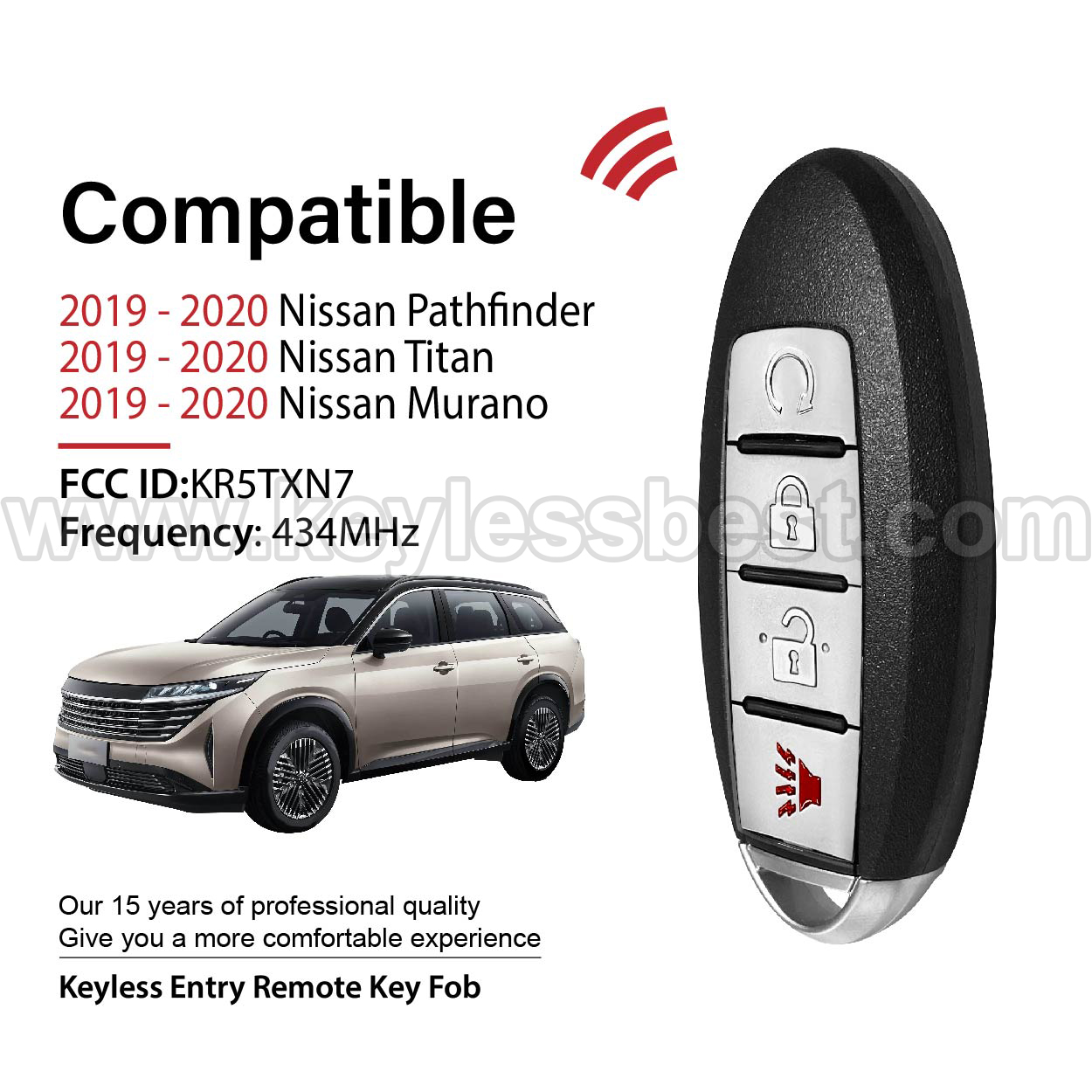 2019-2020 Nissan Pathfinder Titan Murano / 4 Buttons Keyless Entry Remote / KR5TXN7 / PN: 285E3-9UF5B, 285E3-9UF5A - Image 2