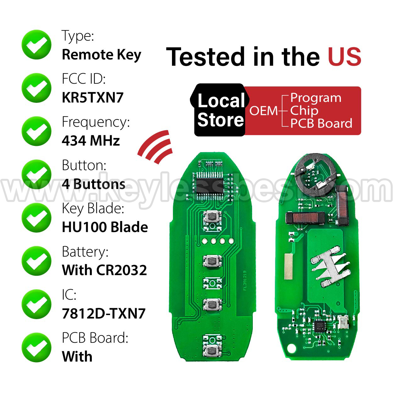 2019-2020 Nissan Pathfinder Titan Murano / 4 Buttons Keyless Entry Remote / KR5TXN7 / PN: 285E3-9UF5B, 285E3-9UF5A - Image 4